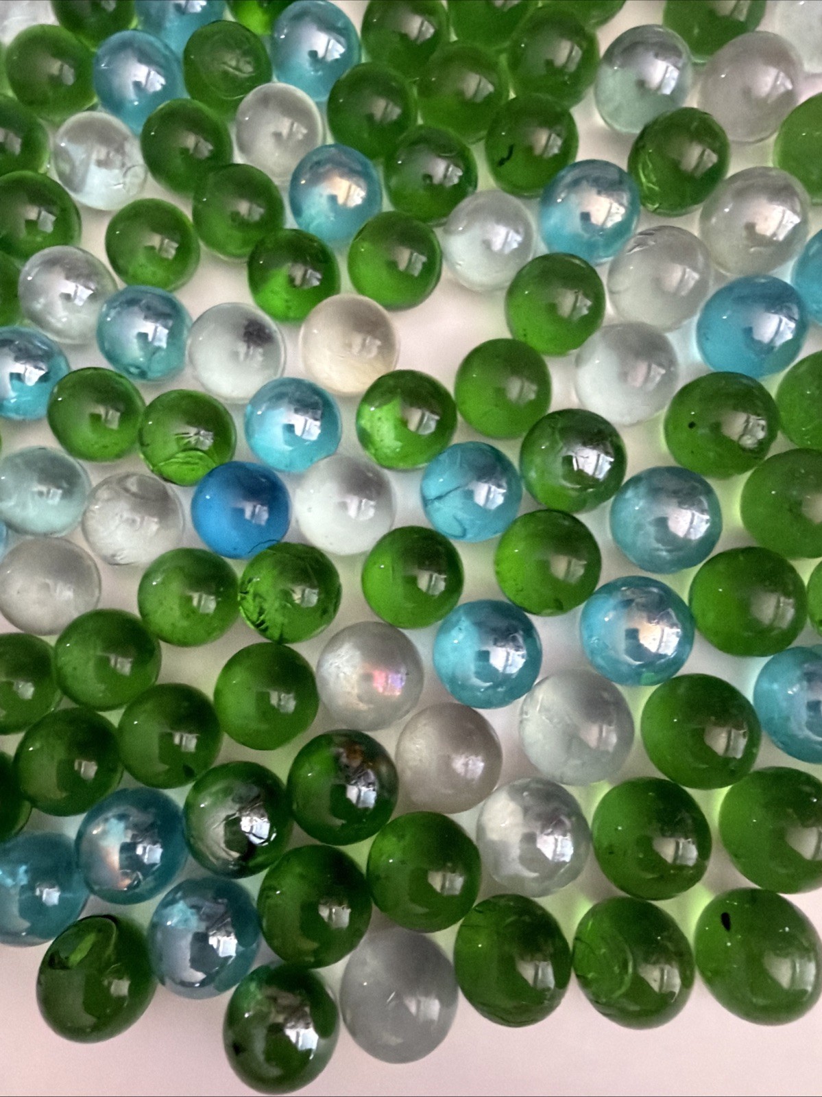 Lot of Assorted Marbles 1 pound 14 ounces, clear and green And Blue