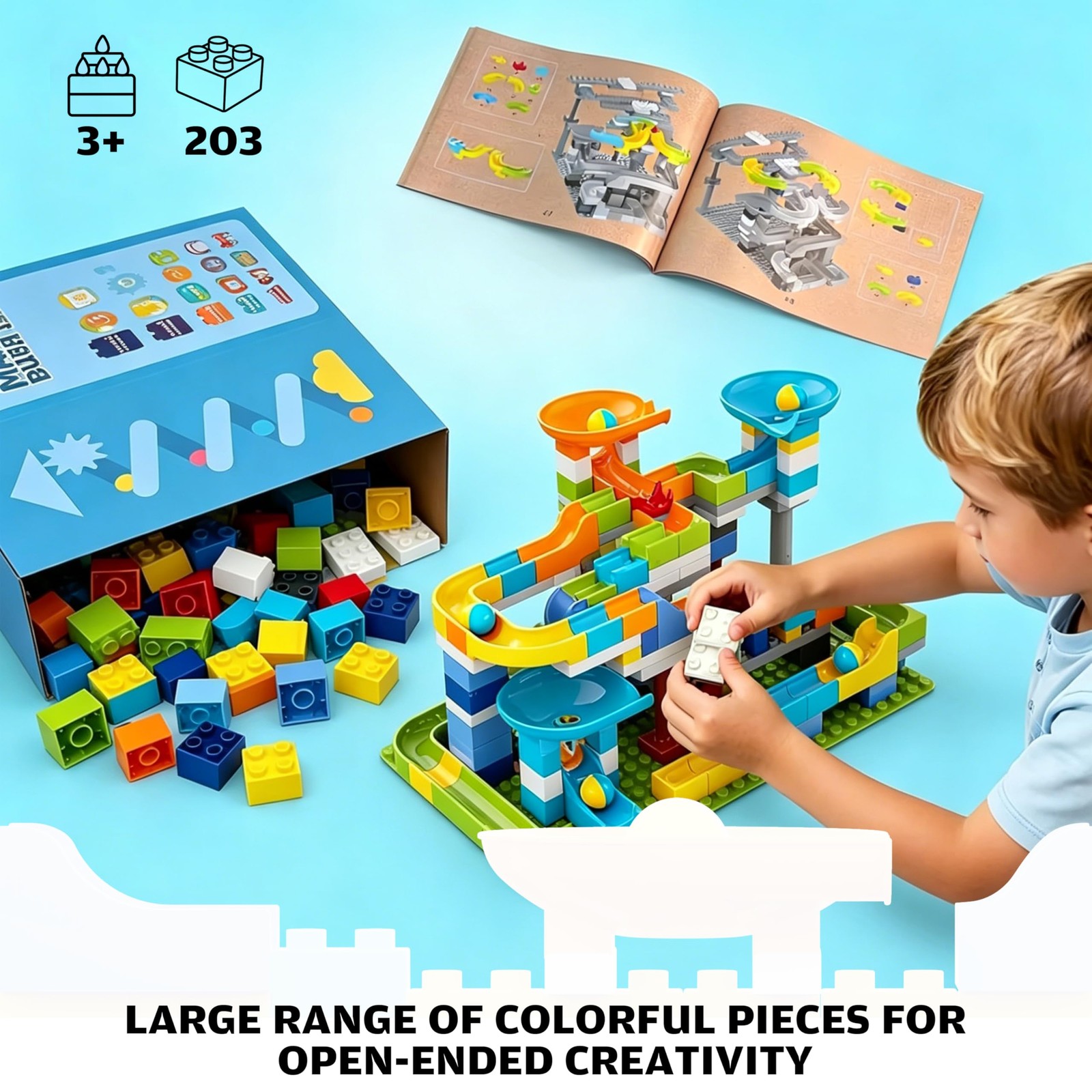 3in1 Marble Runs for Kids 3-5, 203pcs 4.7 inches x 12.4 x 12.2