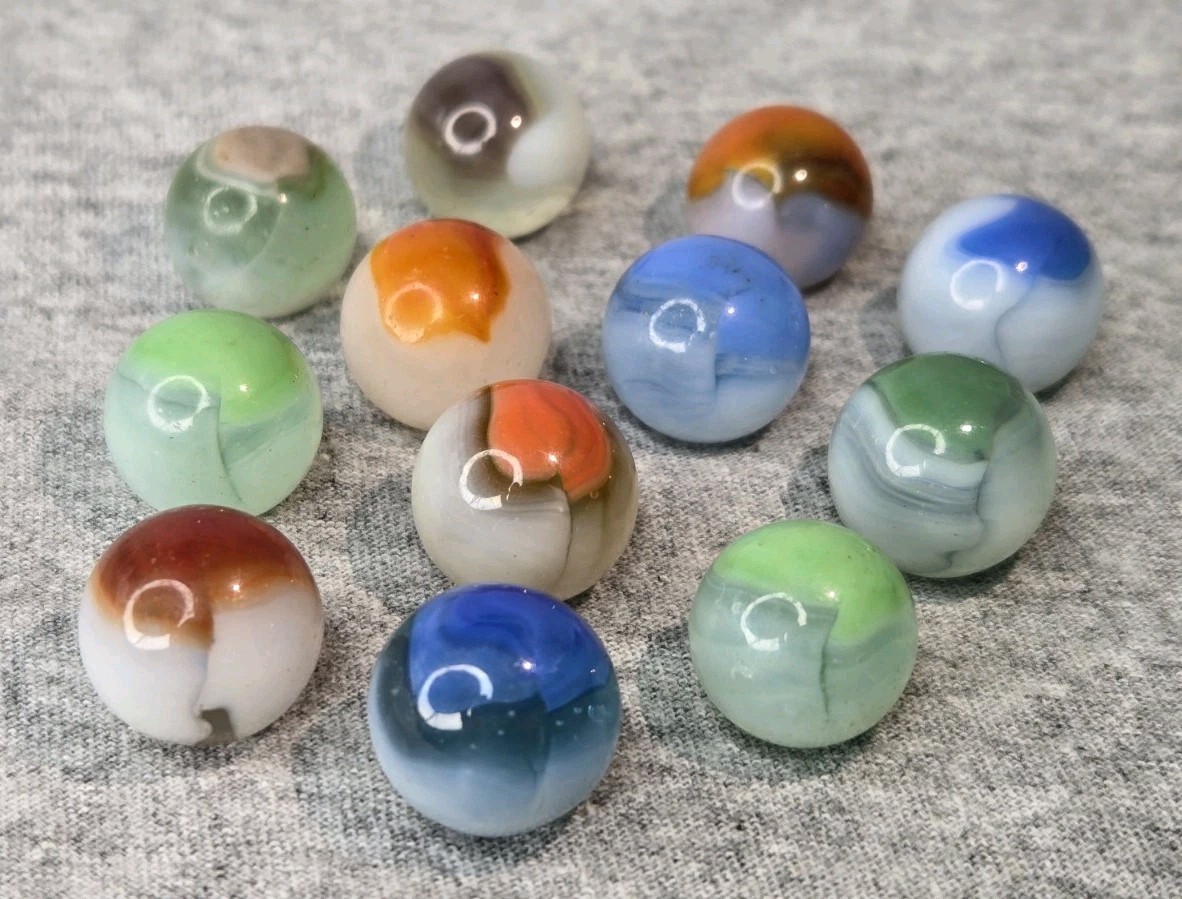 Vitro Agate Conqueror Marbles – Clear Base Brushed Patches | Lot of 12 #007