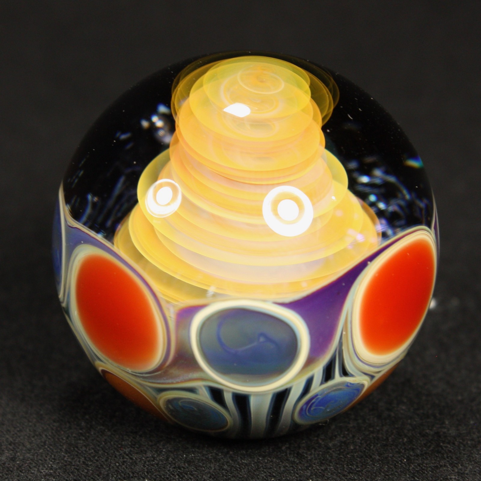 Juba Glass Handmade Marble 1.50″ Boro Lampwork Art 24K Gold and Silver Fume
