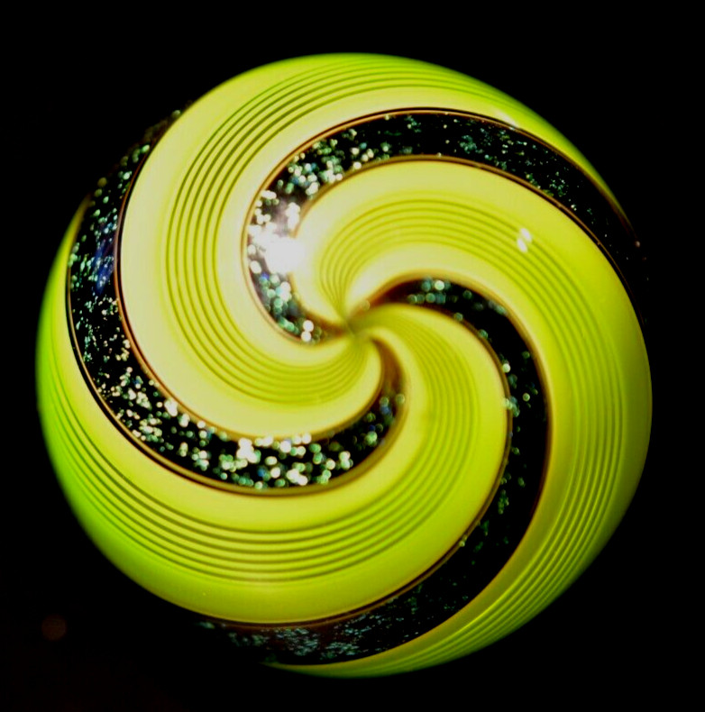 HOT HOUSE GLASS MARBLE/1.734″-LIME DICHROIC BANDED FINE LINER #315-FAST SHIP