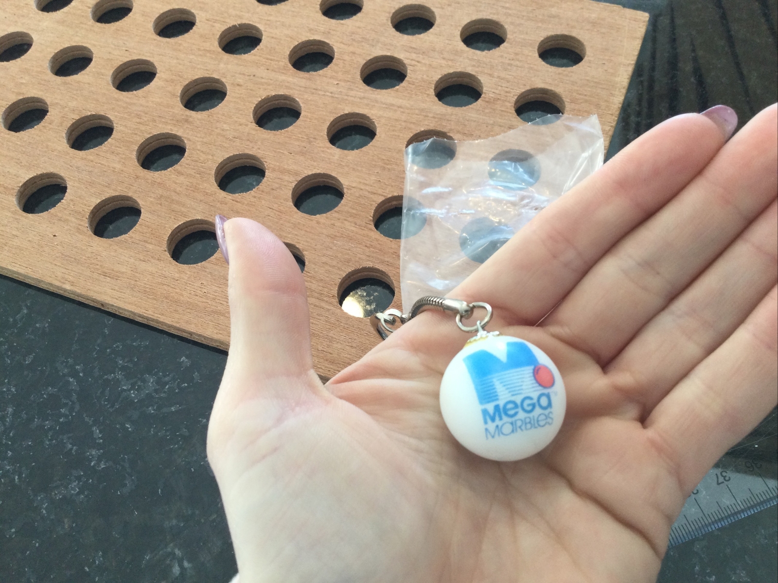 Vintage | Mega Marbles Keychain Collector | White, Blue, and Pink | 1993