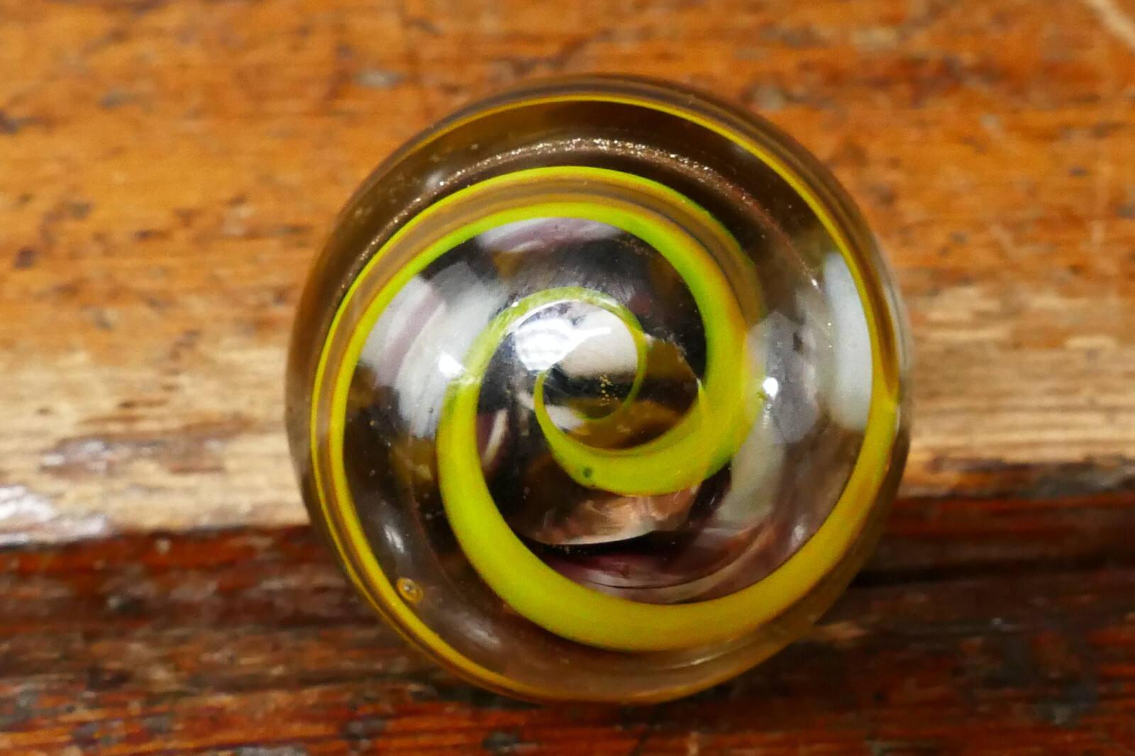 Vintage Hand Blown Art Glass Marble Yellow Purple Swirl & Gold Lutz – 1 1/4”