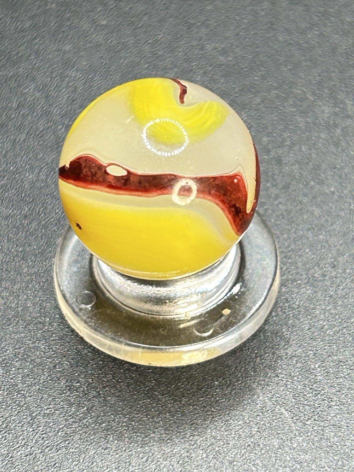Vintage Akro Agate Egg Yolk Oxblood Marble 0.629” Multi Color UV Active