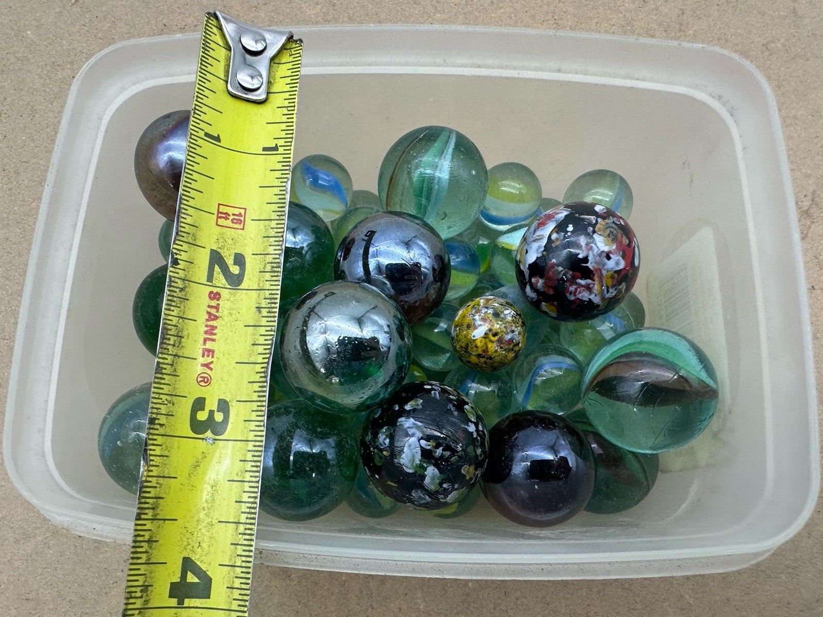 Vintage Confetti Swirl Speckled Silver Clear Glass Marbles Mixed Lot