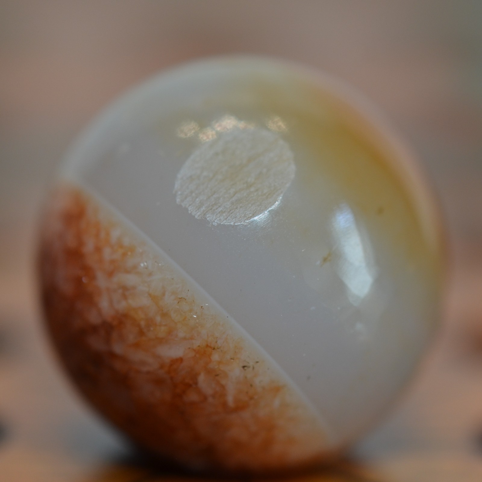 Handmade Bullseye Faceted Agate Marble, 0.83 in, NM+, Germany, 1860-1920, S1565