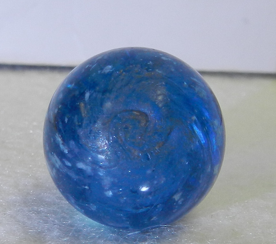 #18332m Vintage German Handmade Blue Glass Mica Marble .68 Inches *Mint*