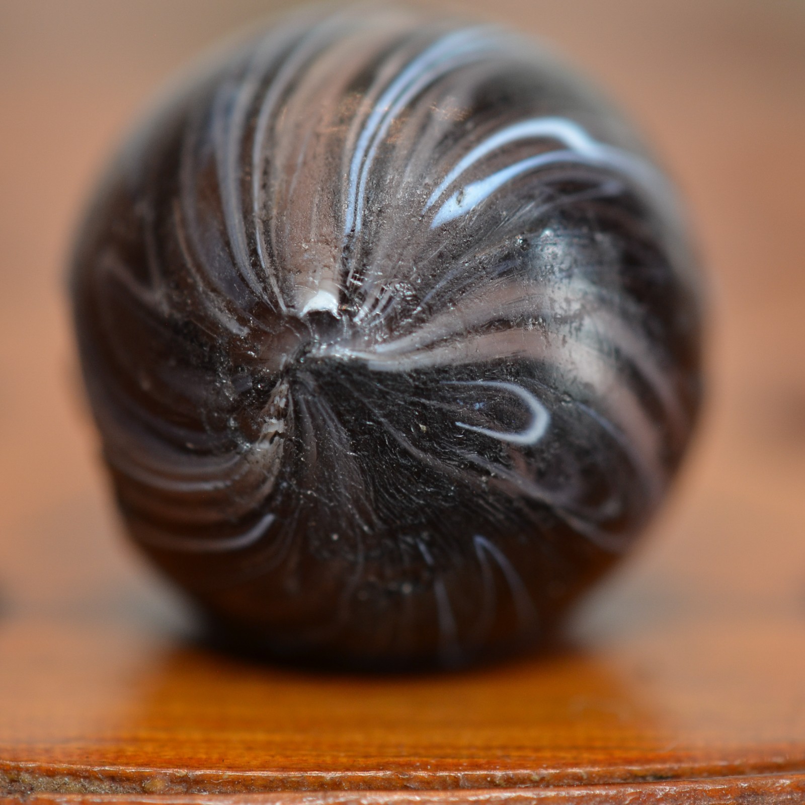 Handmade Purple Slag Marble, 3/4 in, 2 Pontils, Collectible, 1860-1920, S1552