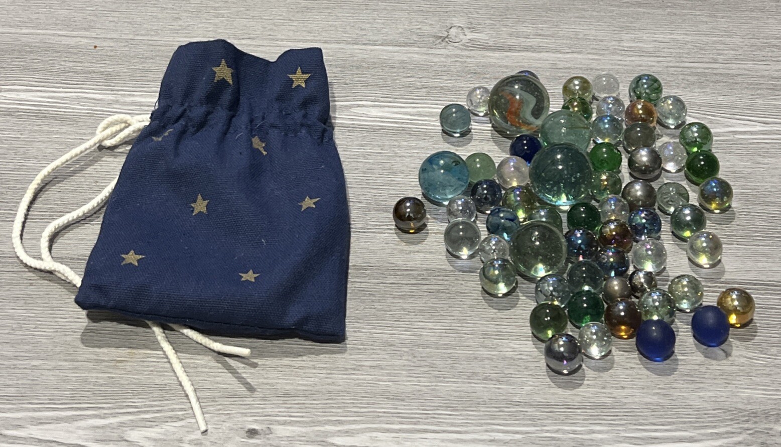 Lot Of 50+ Assorted Glass Marbles & Boulders – W/ Bag – RARE? – FREE SHIP!
