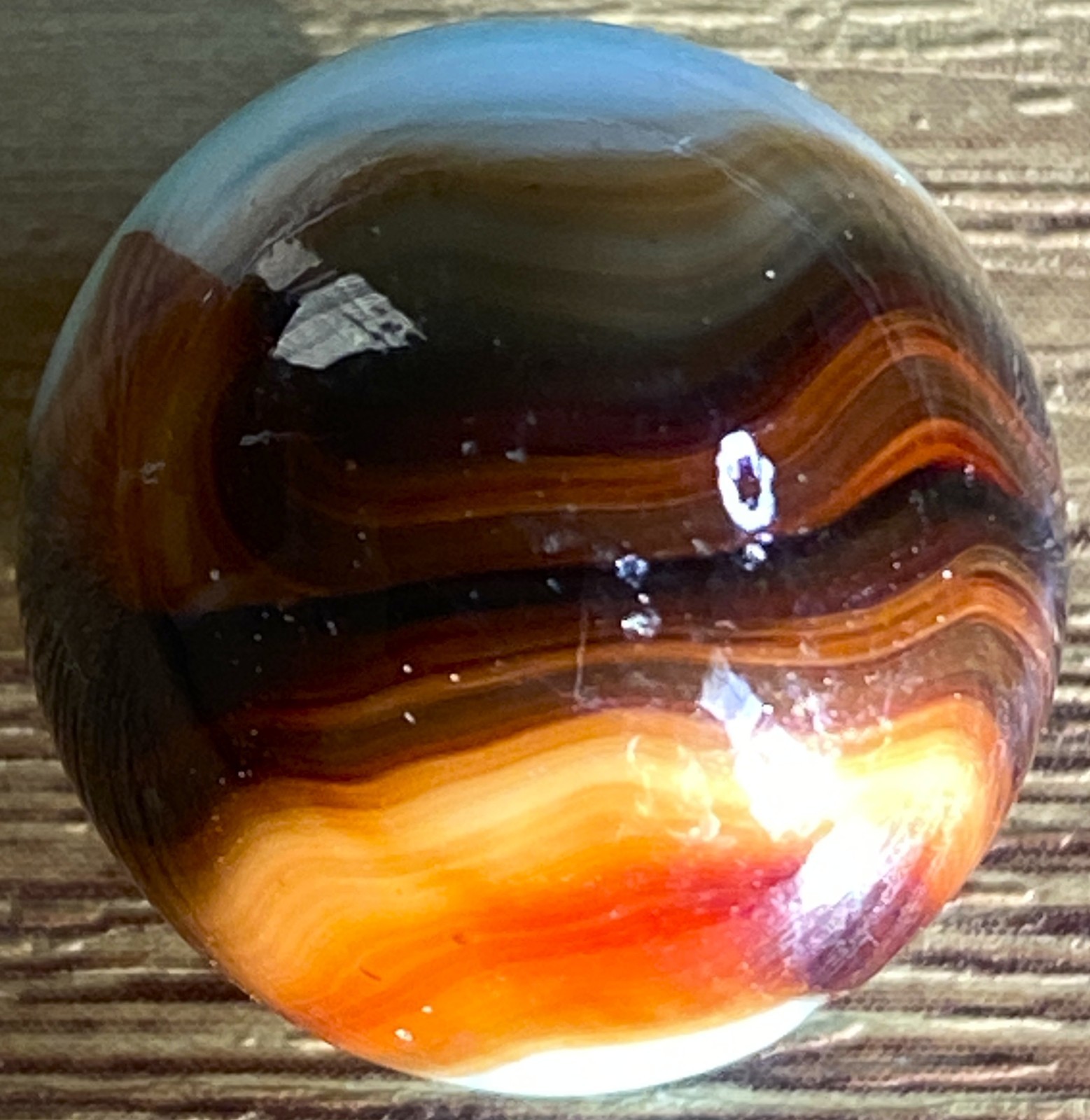 JABO SHOOTER ? BEAUTIFUL MOON GLOW / RICH BROWN SWIRLED SHOOTER .72″ BOX03/62