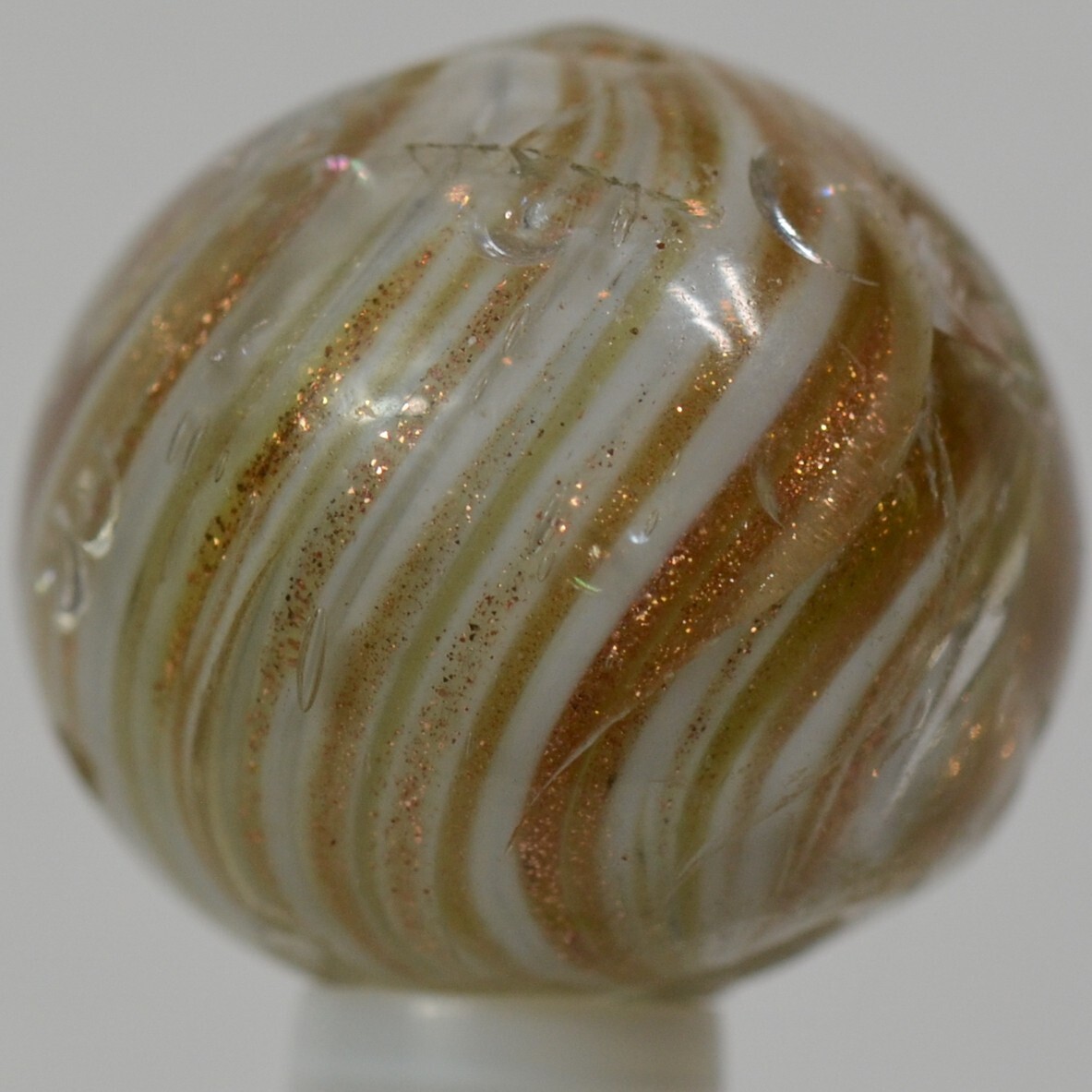 Handmade White Onionskin Lutz Marble, Larger 3/4 in, Polished, Germany, S1336