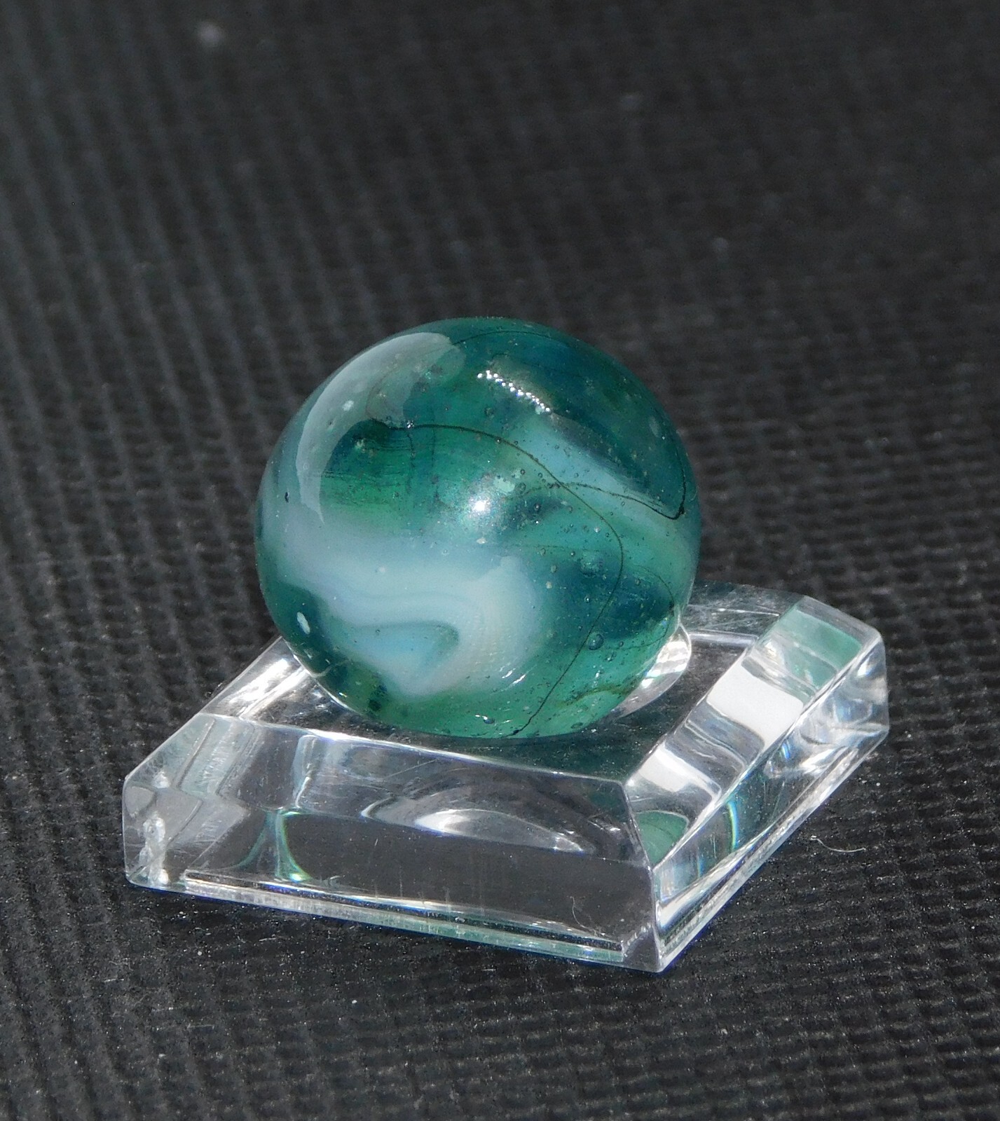 Vintage Marble Transparent Aqua Blue Grey White Slag Ground Pontil 0.62″ #0-75