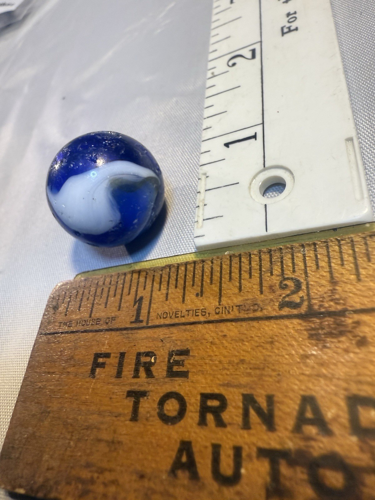 Akro Agate Corkscrew SPIRAL Shooter Marble Blue White Old Vintage Damaged