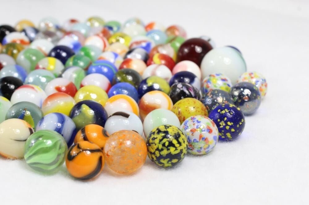 100+ Glass Marbles MILKY WAY Oil Slick Metallic Iridescent Estate Find Colorful