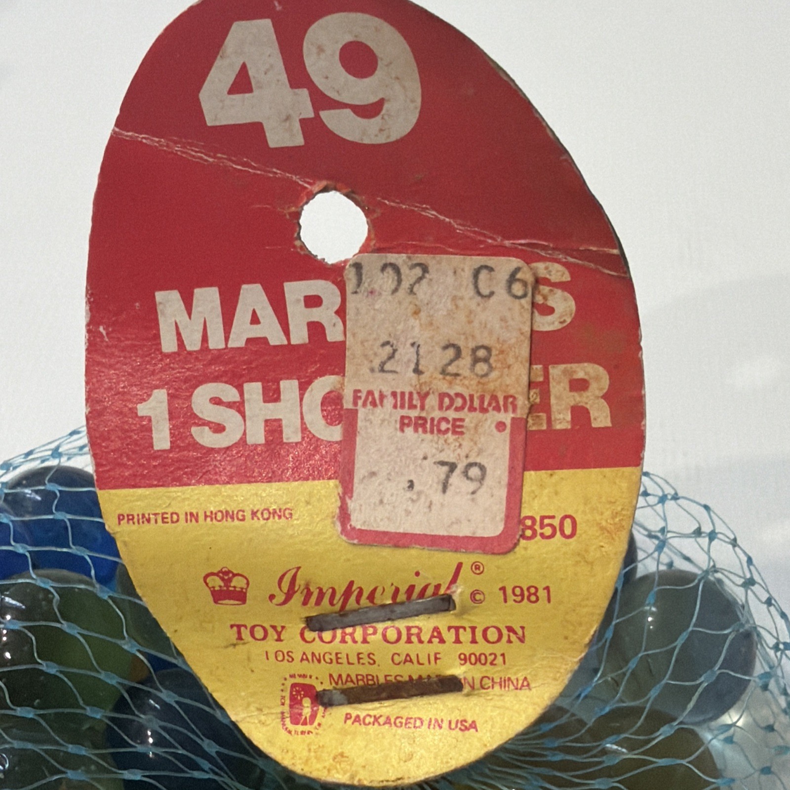 1981 Imperial 49 Marbles 1 Cats Eye Shooter In Original Blue Mesh Bag