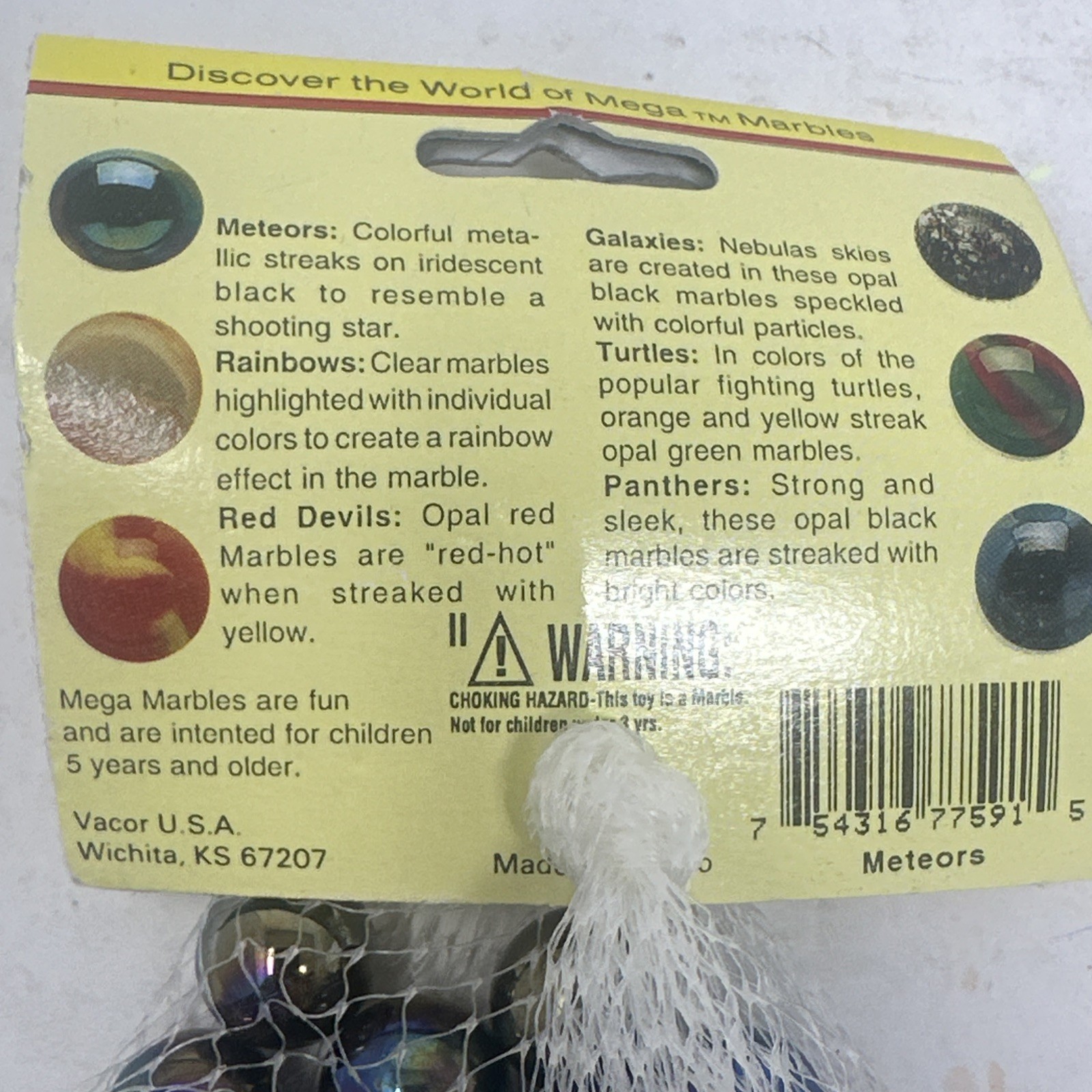 VACOR MEGA MARBLES Vintage 1990s Net Bag 35 Players/1 Shooter Meteors