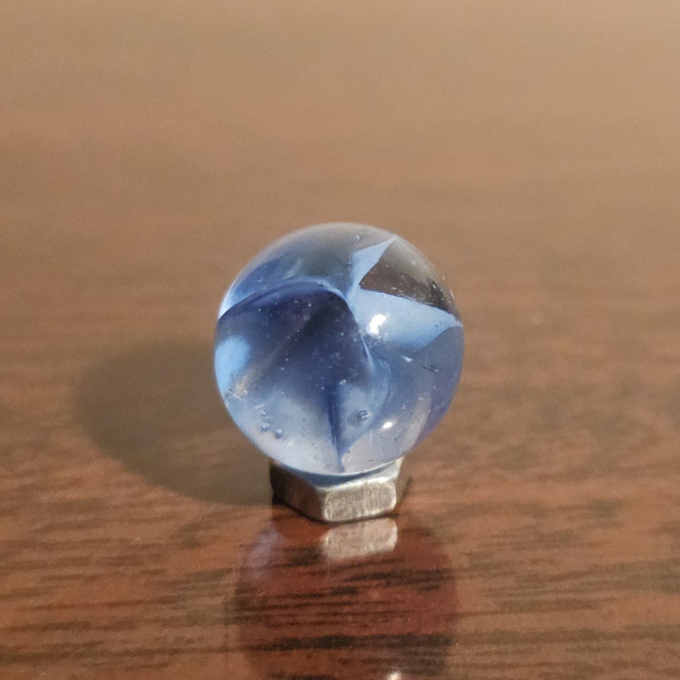 C E Bogard Blue 4-Lobe Floppy Cats Eye Clear Glass .625 Marble