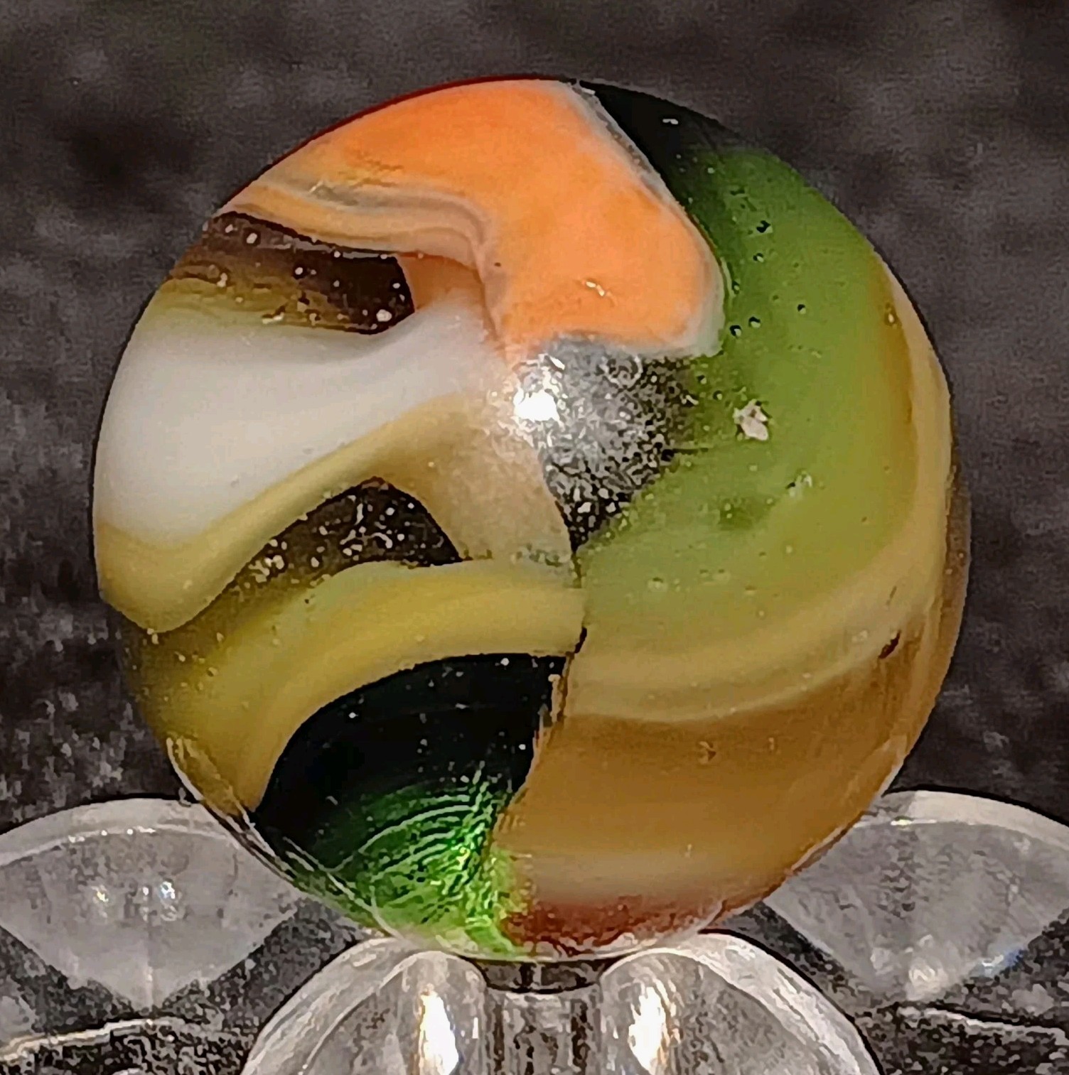 Vintage Pelter Glass NLR Multi-Color Rainbo Marble. 5/8″ Mint. Uv. Htf Example