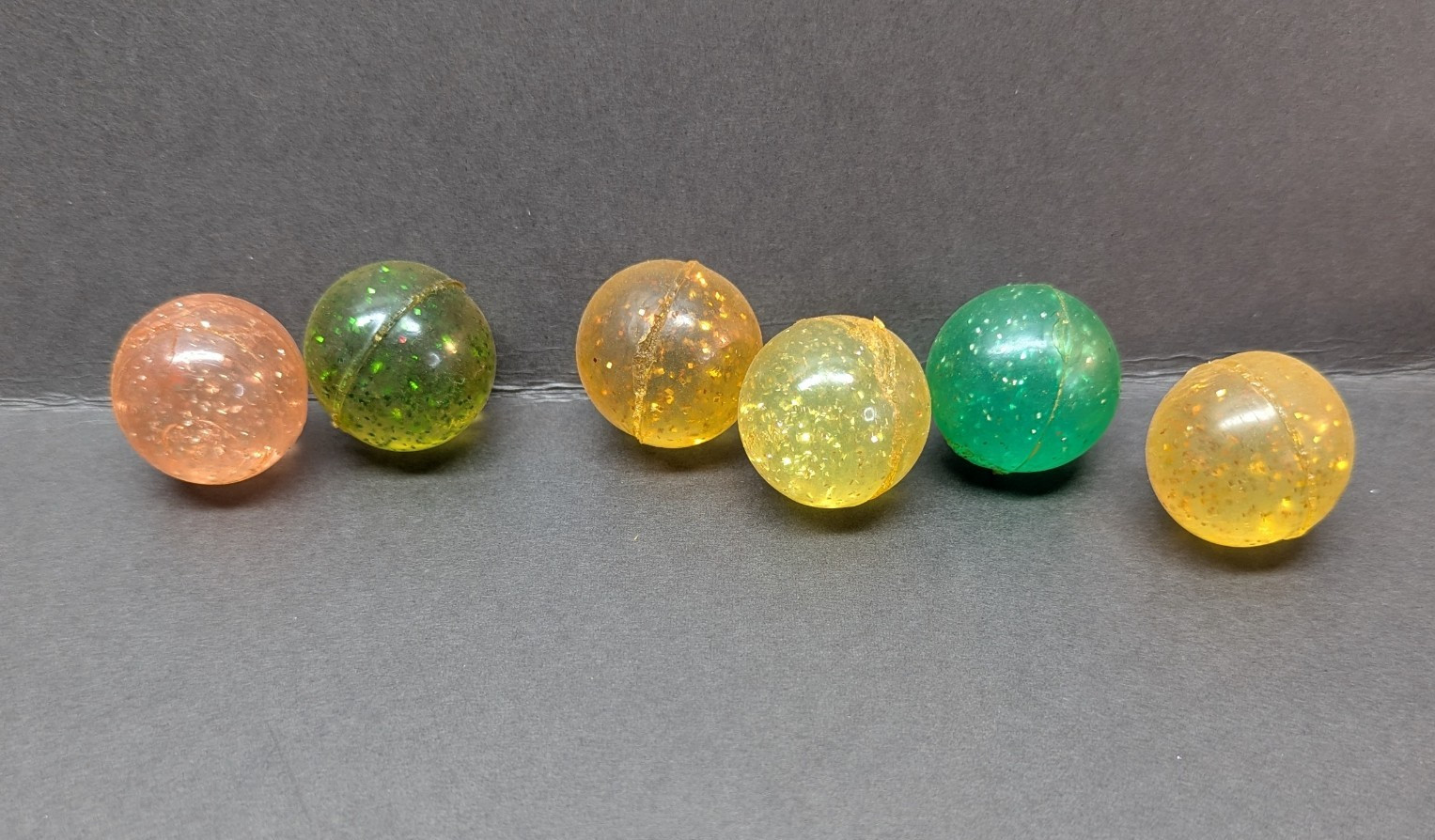 LOT OF 6 Bouncy Ball Yellow Gold Green Glitter Star Marble Made In Taiwan