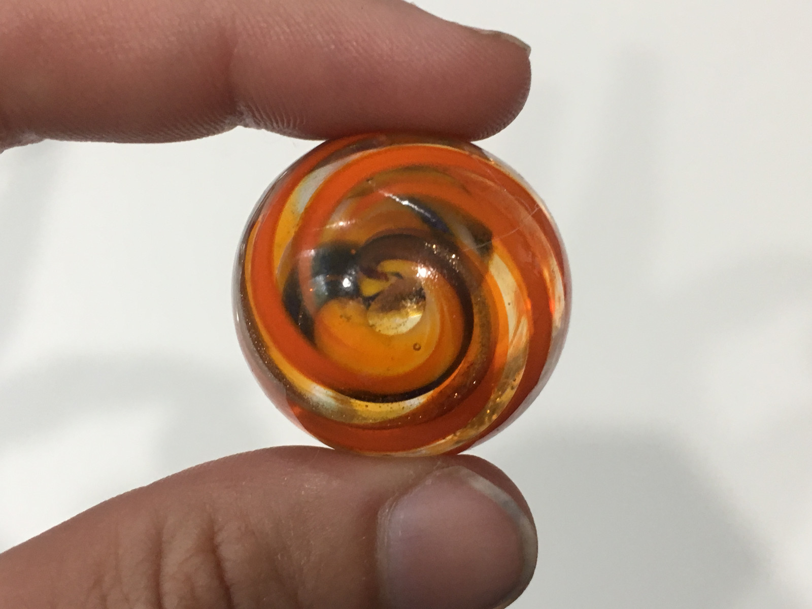 Unknown Age Blown Glass Shooter Marble Orange Gold Swirl