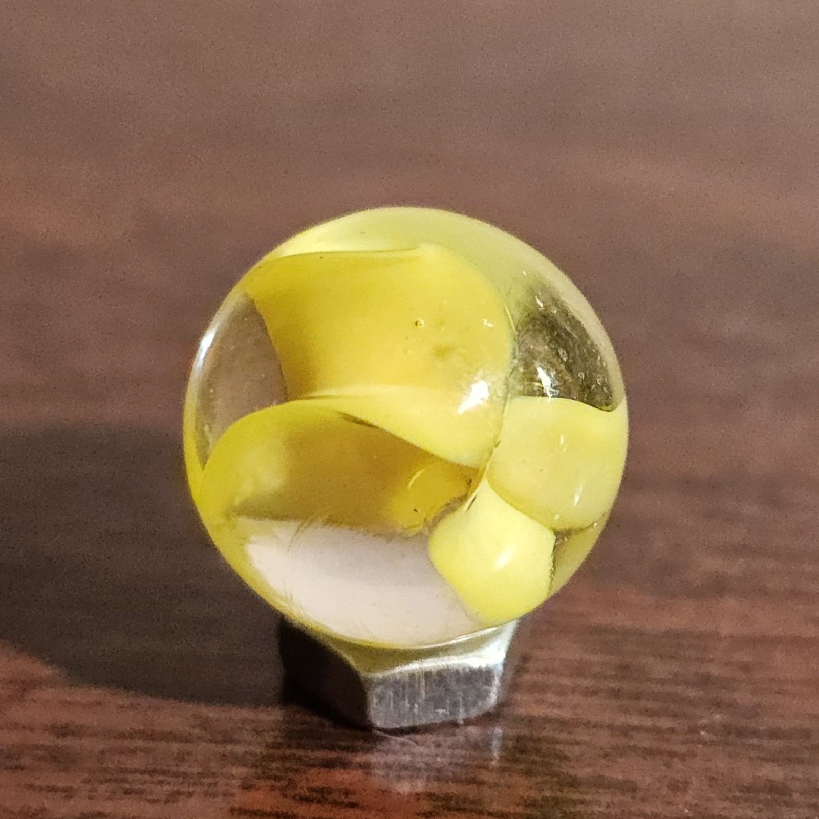 Vintage C. E. Bogard Yellow Hybrid Cats Eye Magnesium Glow Clear .593 Marble