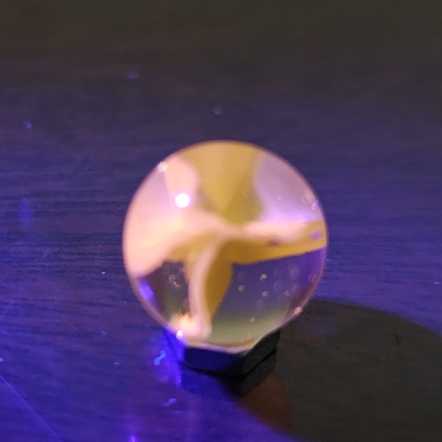 Vintage C. E. Bogard Yellow Hybrid Cats Eye Cadmium Glow In Clear 0.593 Marble