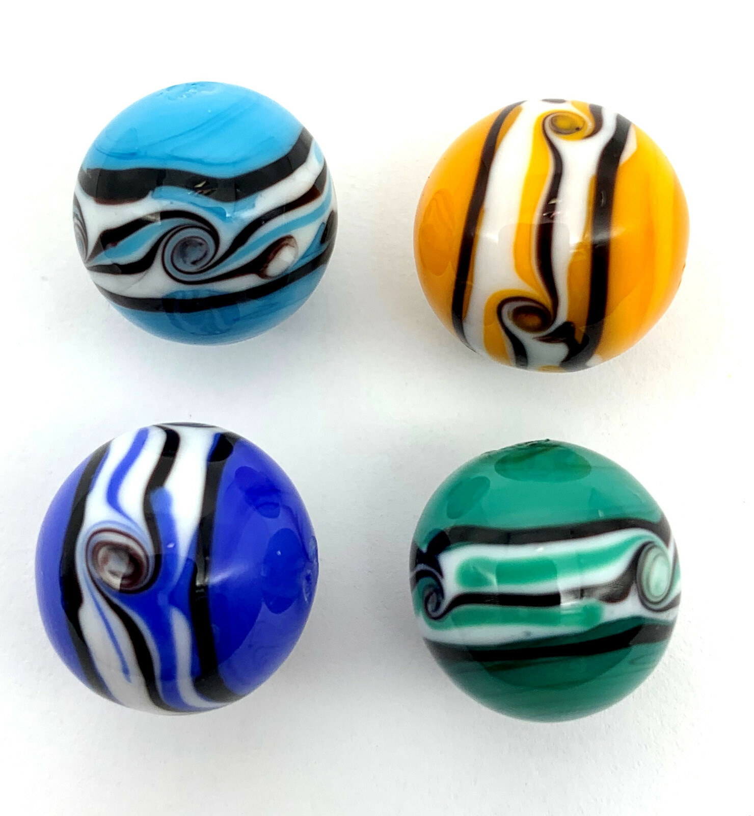 NEW for 2022! 16mm “Riptide” Handmade Art Glass Marbles Set of 4 Colors (5/8th”)