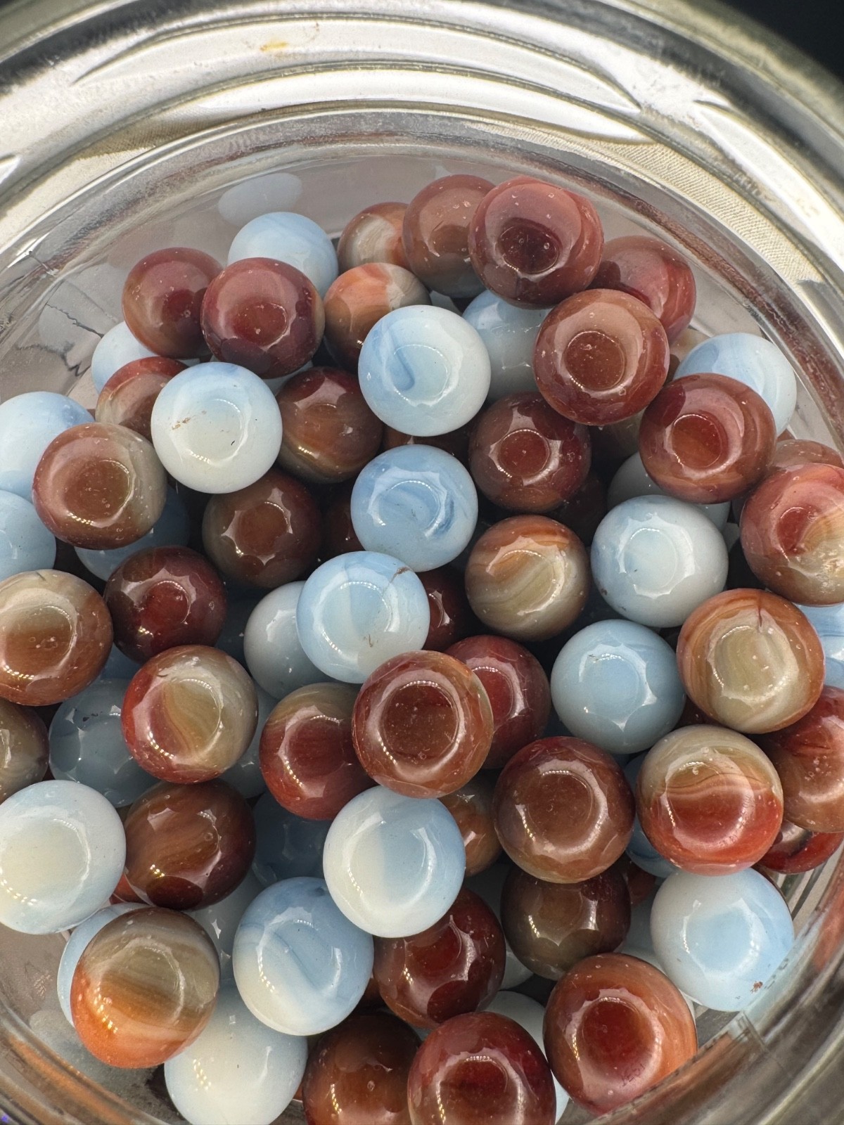 10x 5/8″ Jabo Classics Marbles Lot Green, White, Brown Pearl Non-UV