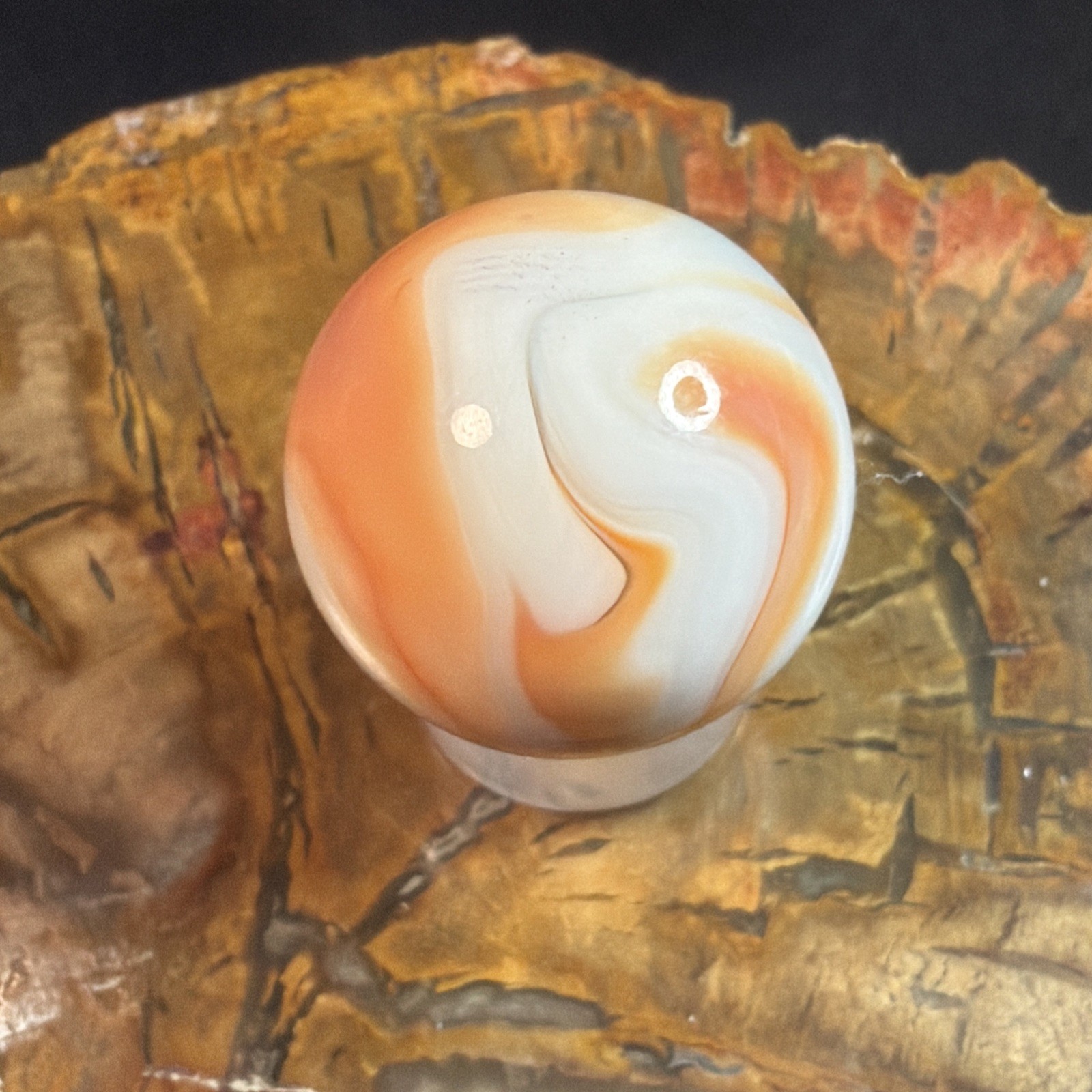 Vtg CAC Christensen Agate Co. Electric Orange Flame Tip Swirl Shooter 23/32-.718