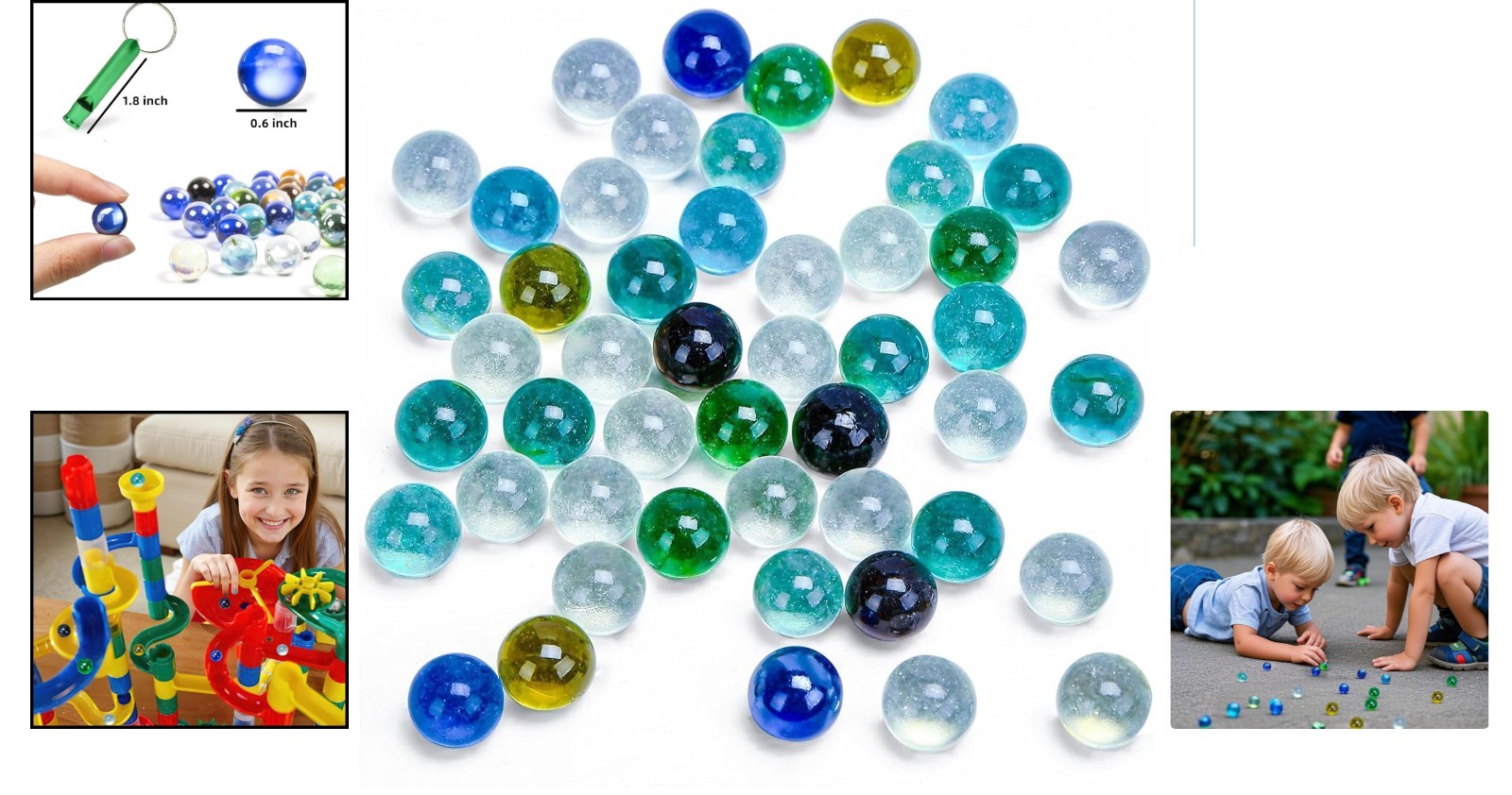 50 Colorful Glass Marbles Set with Whistle – Ideal for Kids’ Marble Games