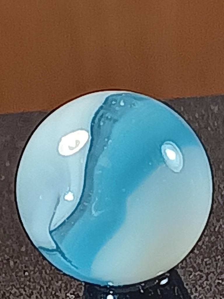 5/8″ Vitro Agate Sky Aqua Ice White on Clear Ribbon Patch NM Serious Marble B192