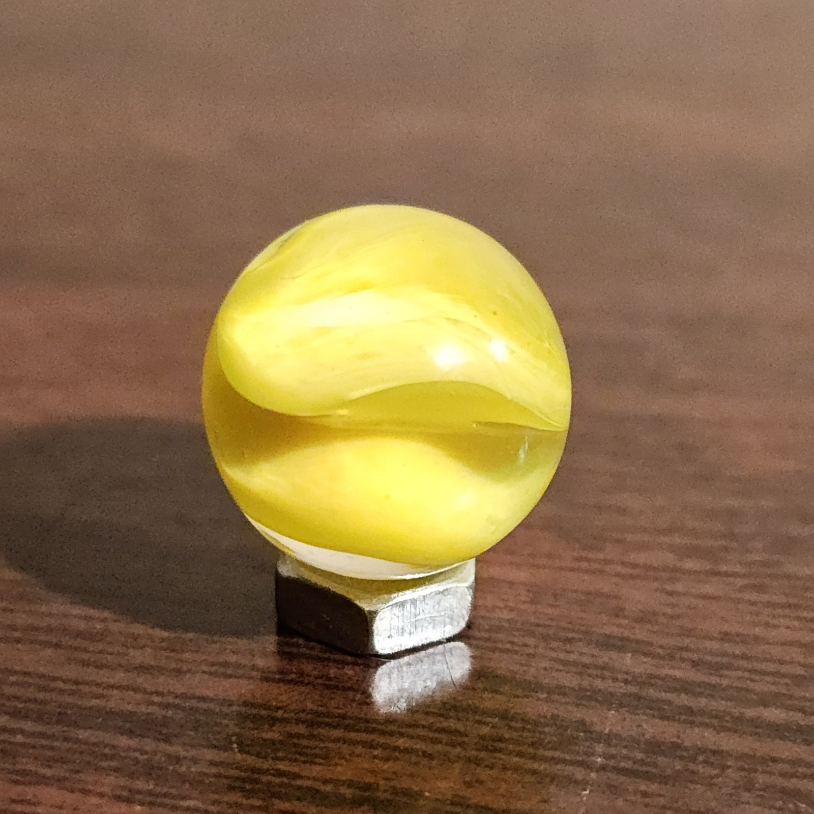 Vintage C. E. Bogard Yellow Hybrid Cats Eye Magnesium Glow Clear .593 Marble
