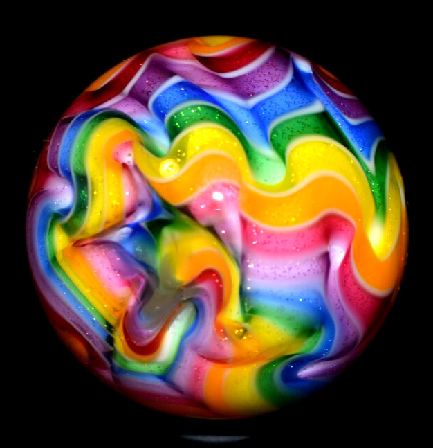 HOT HOUSE GLASS MARBLE/1.753″-PSYCHEDELIC SUNBURST-CRAZY DICHROIC RIBBONS