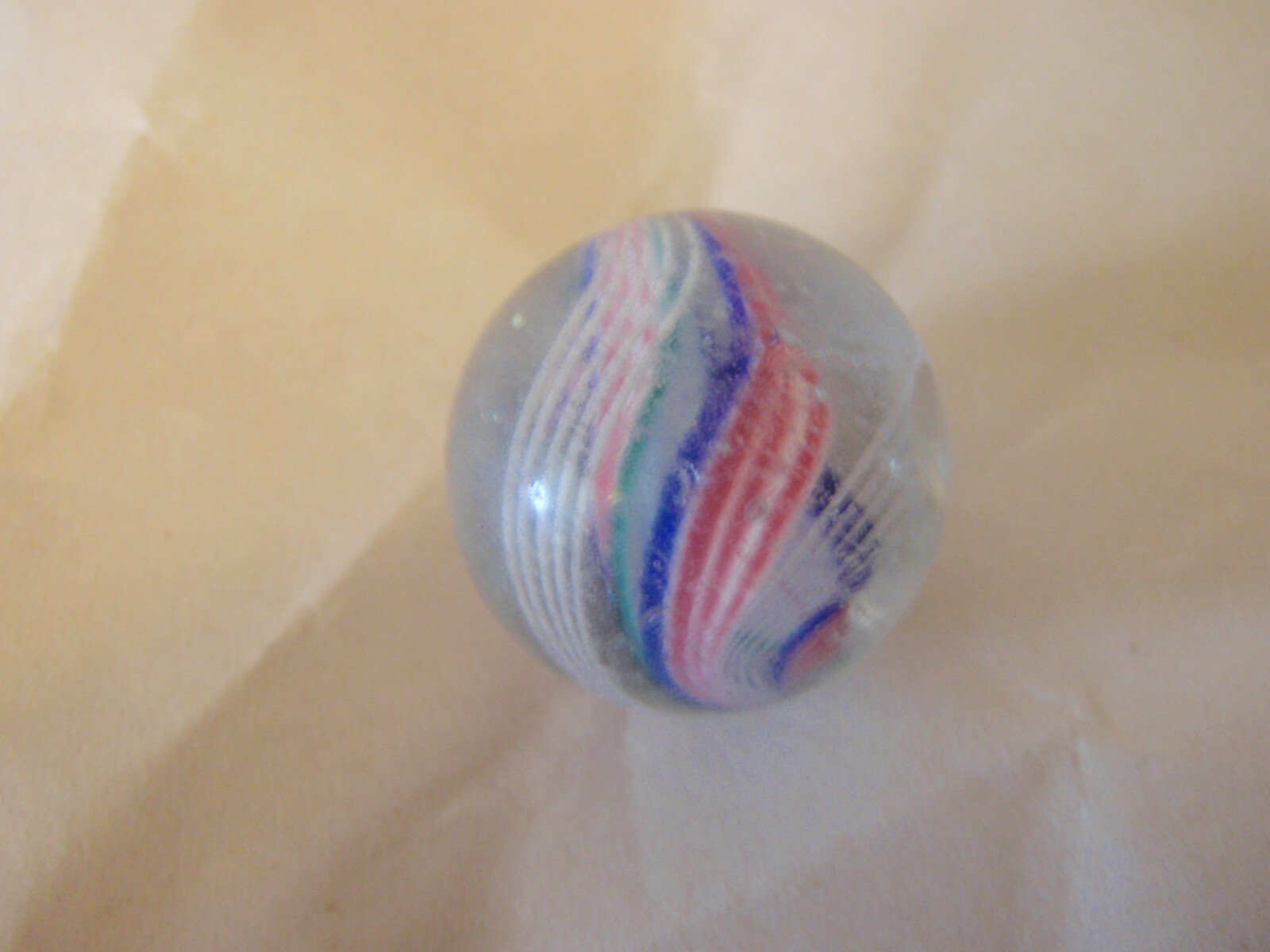 Handmade German Marble Multi Color Divided Ribbon Core Swirl Marble 0.748”