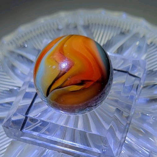 Vintage CAC Christensen Agate Flame Swirl Jumbo Shooter Marble .96″ RARE UV GLOW