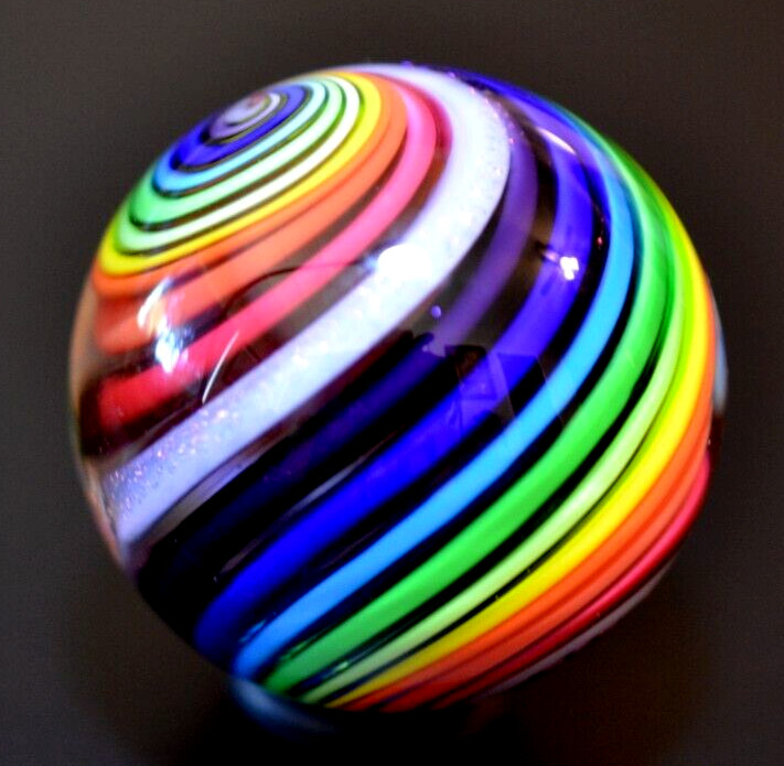 EDDIE SEESE GLASS MARBLE/1.390″-DICHROIC ICE CREAM-LIGHT LAVENDER,ORANGE,TURQ, +