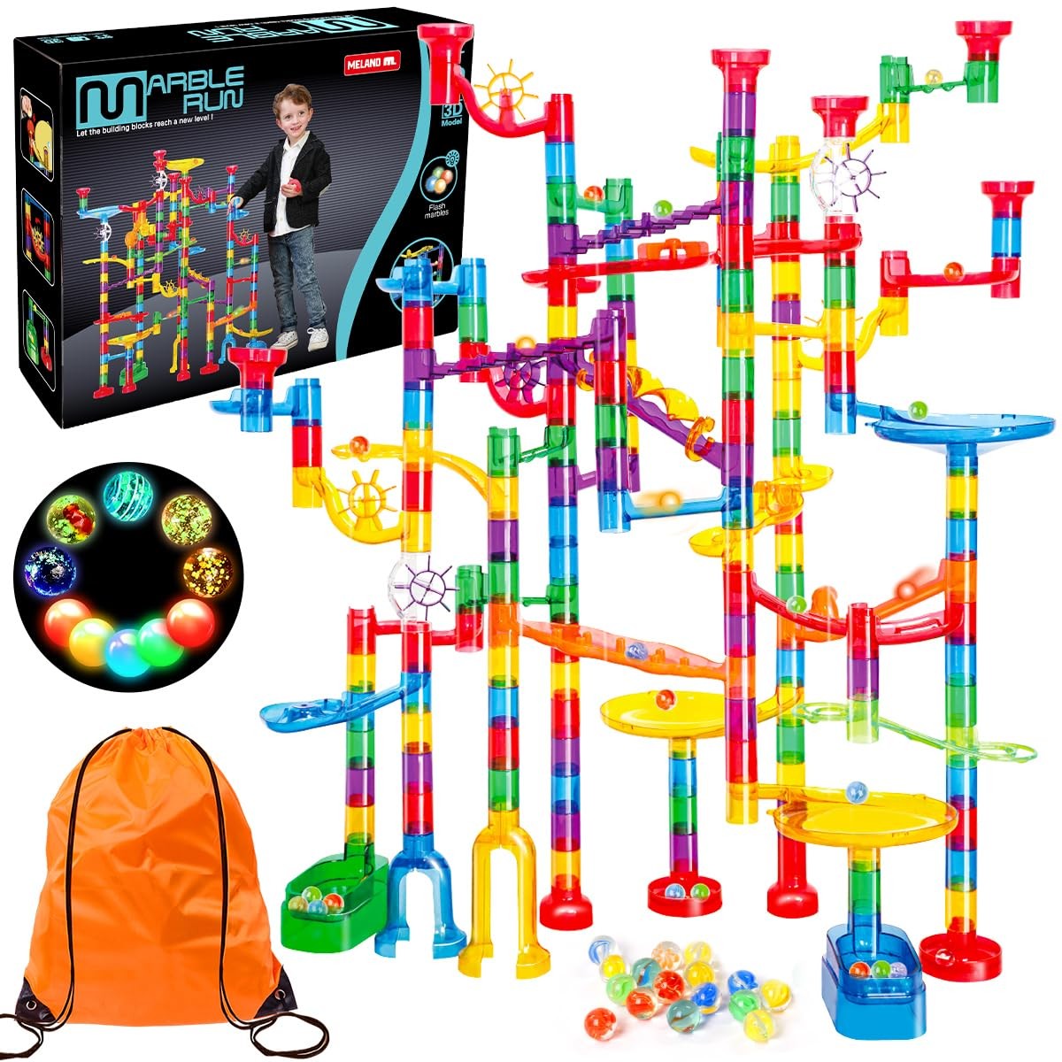 Meland Marble Run – 208Pcs Maze 4 inches x 17 x 12 inches, Blue