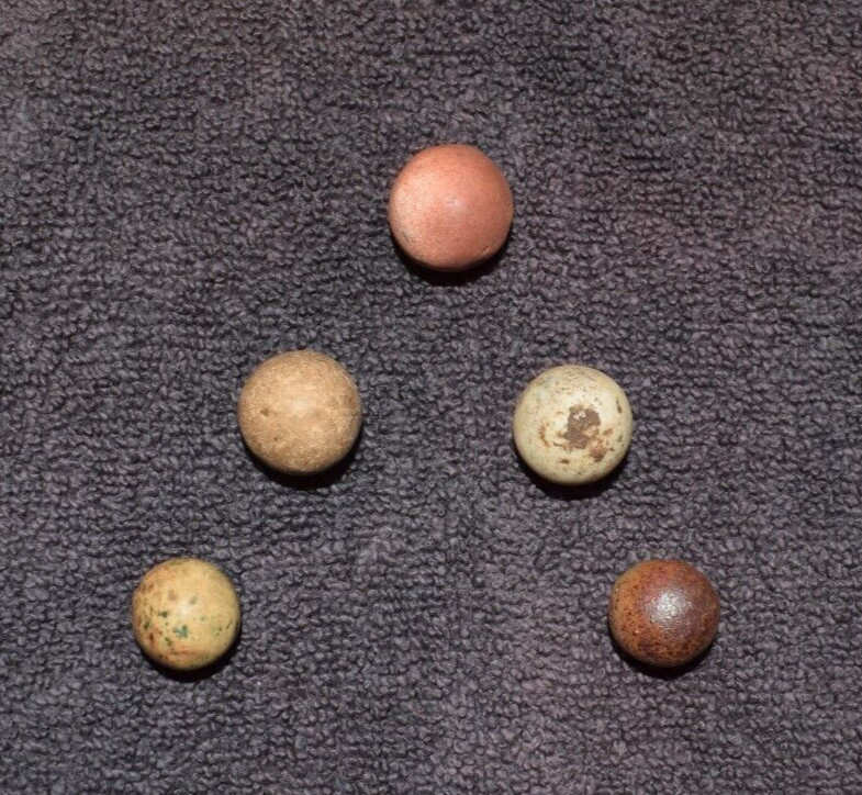 Antique 1800s Civil War era Clay Toy Marble Lot of 5 Size Range .687″ to .812″