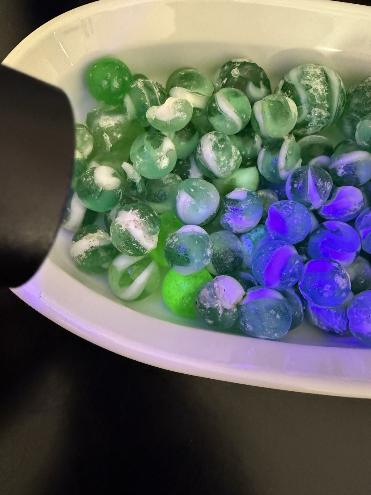 Broken Cracked Used Vintage Glass Marbles Some Glow Uranium Green for Decoration
