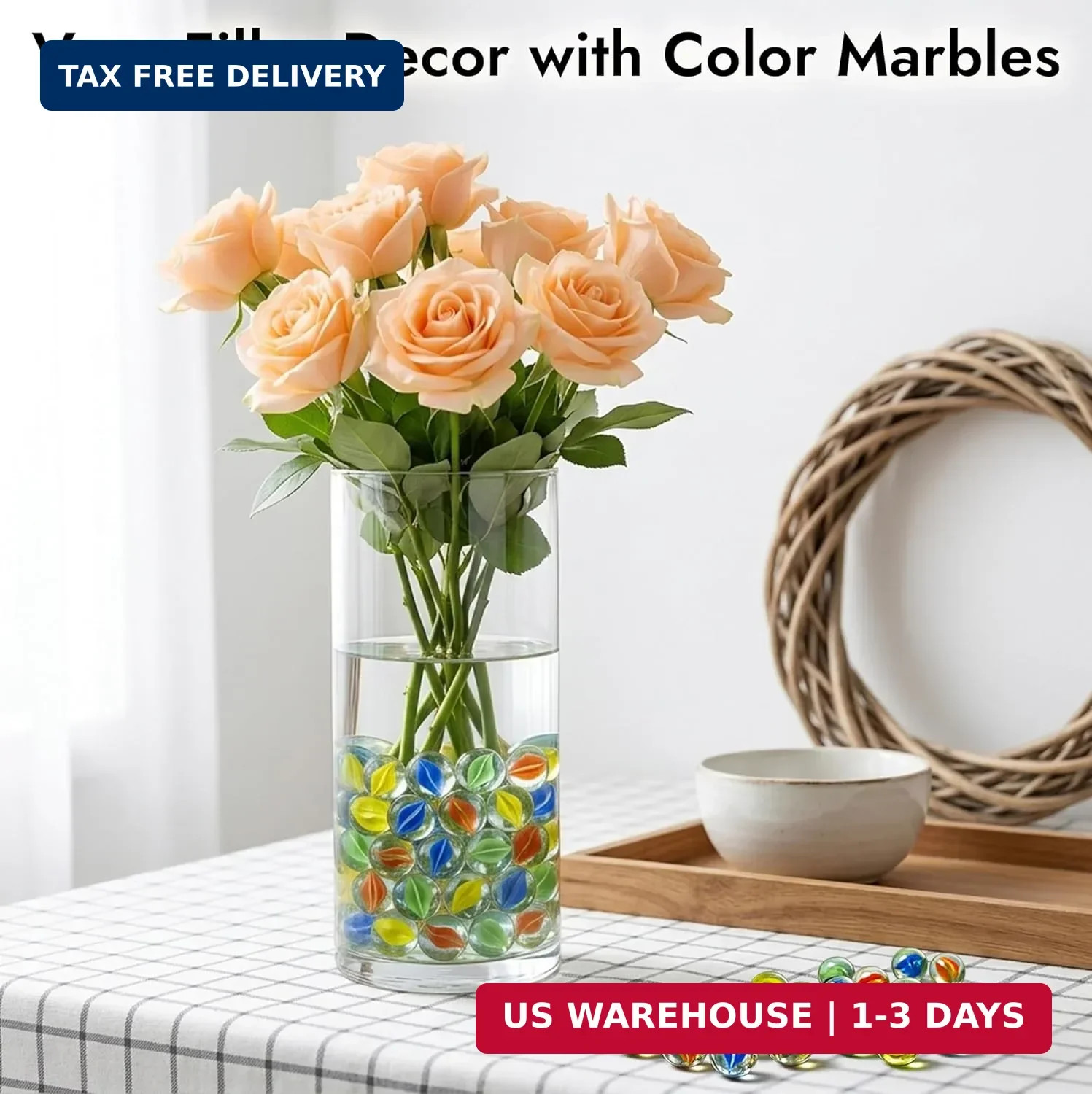 ARSUK Glass Marbles Cats Eye Color Assorted Decorative Vase Filler Marbles for B
