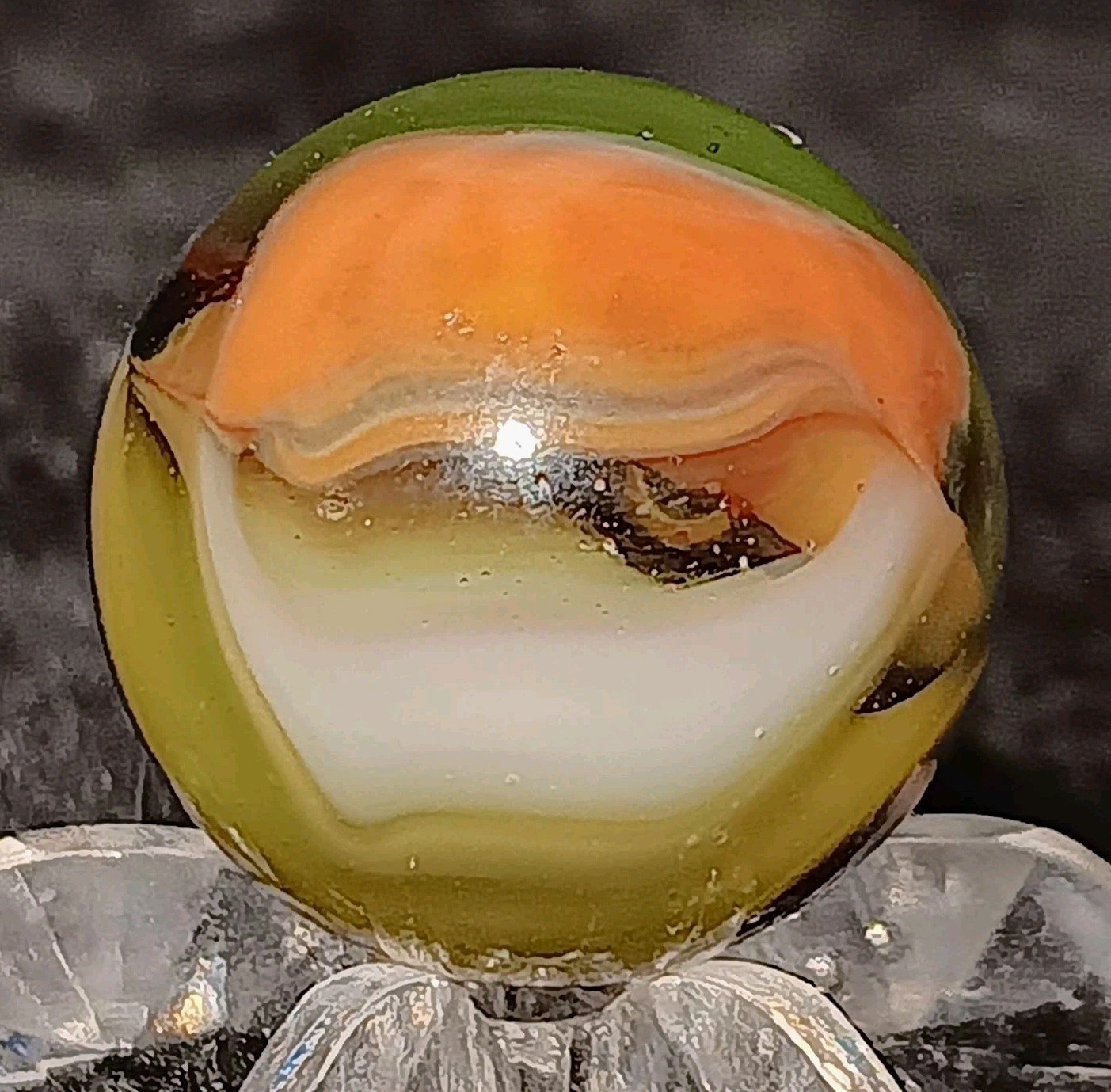 Vintage Pelter Glass NLR Multi-Color Rainbo Marble. 5/8″ Mint. Uv. Htf Example