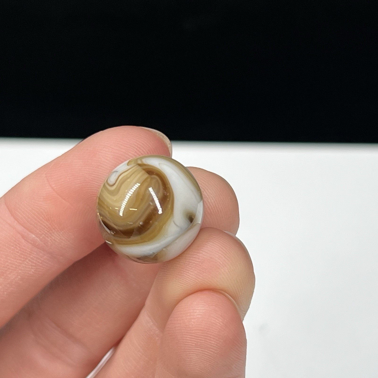 Vtg Glass Marble Akro Agate Peltier Christensen .60” Swampy Green Swirl