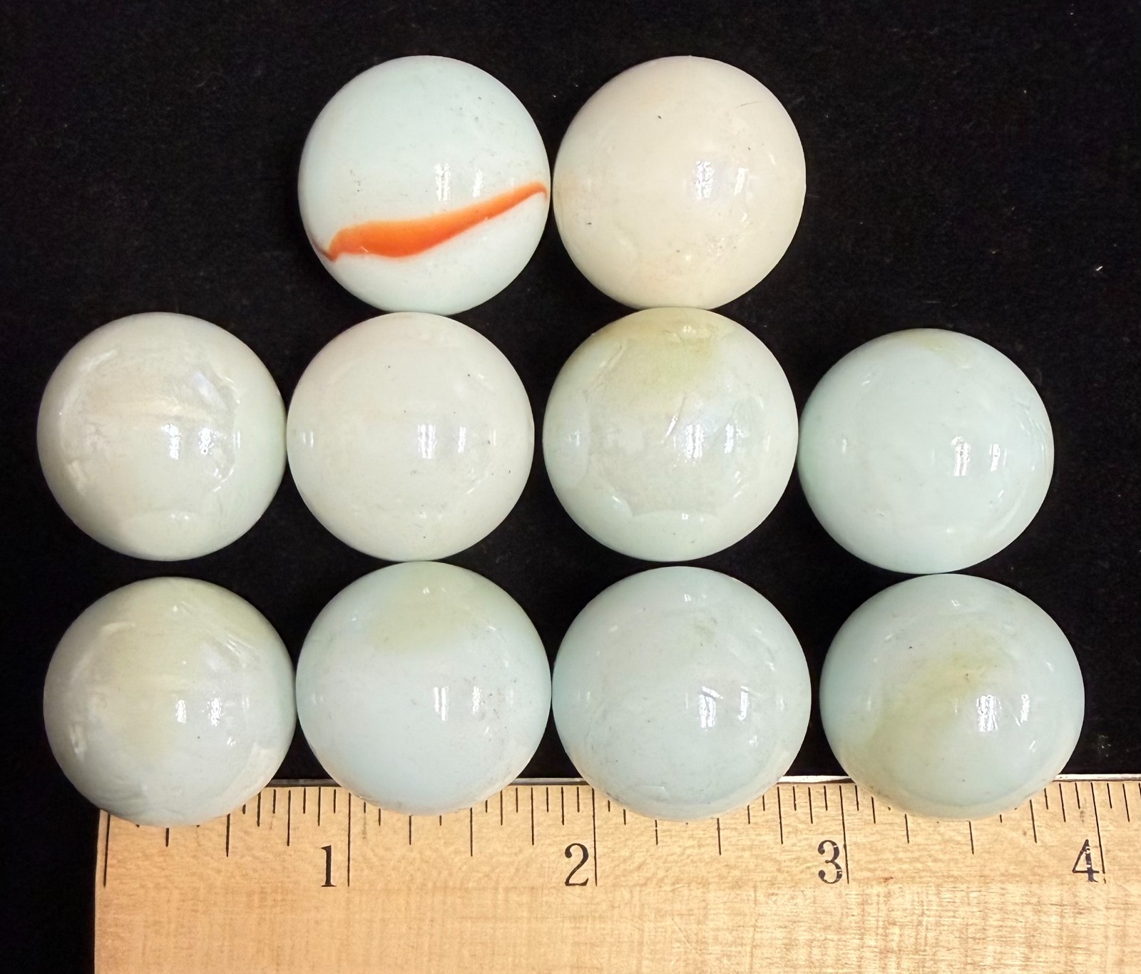 Vintage Glass Marbles White, 24mm, 1 inch Approximately, Set of 10