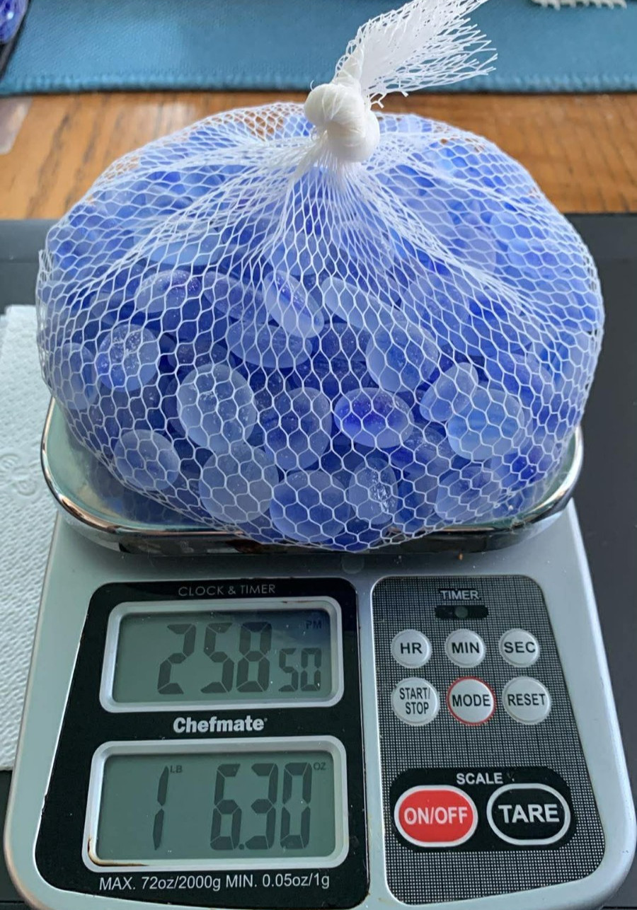 1 lb 6.3 oz FROSTY BLUE FLAT GLASS MARBLES