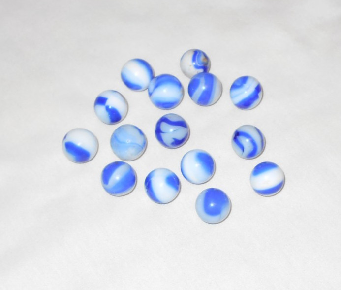 Vintage Glass Marbles Cobalt Blue & White Swirl Lot Of 15 Ungraded 1960″s
