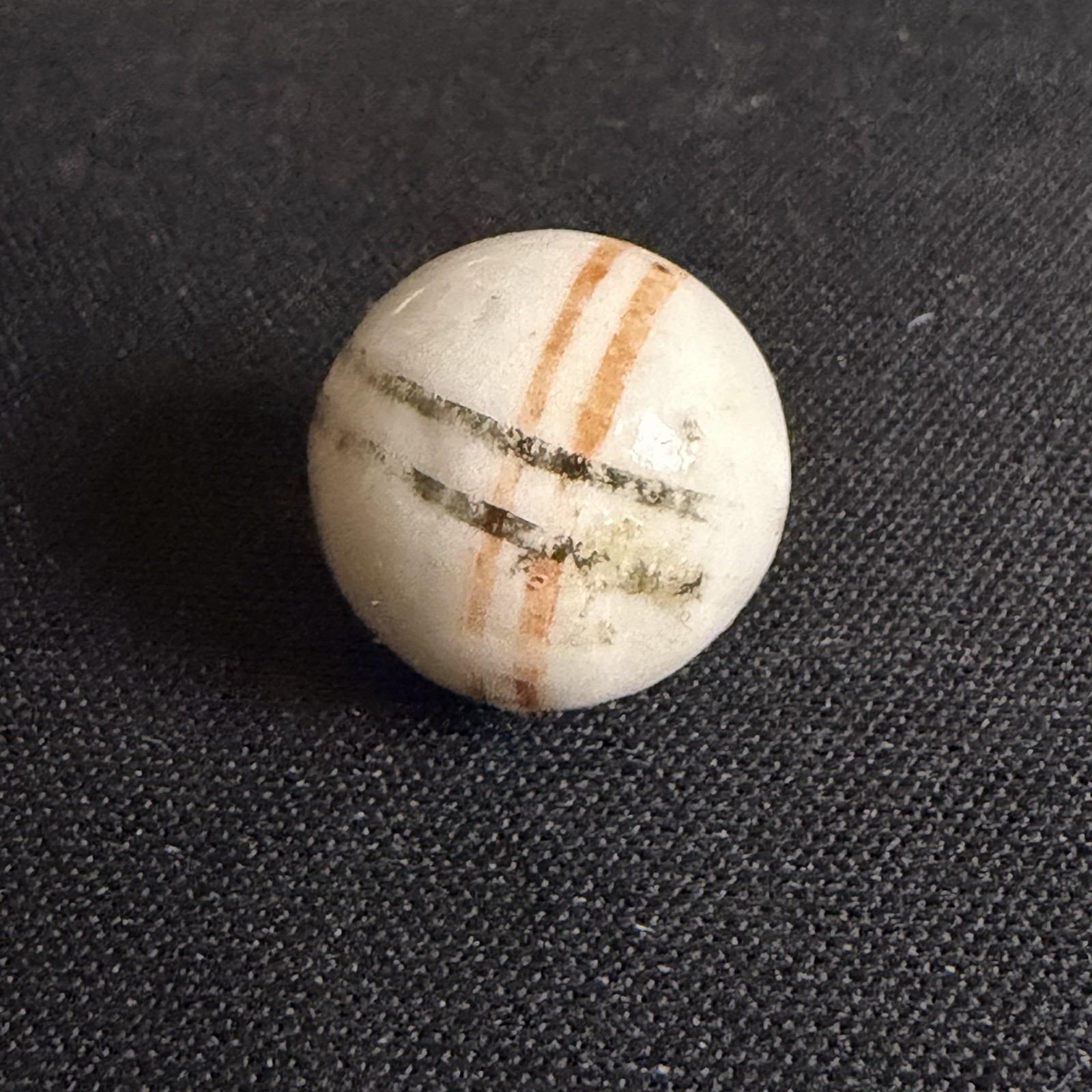 Vintage Antique Handmade Glazed China Clay Painted Striped Marble .54″