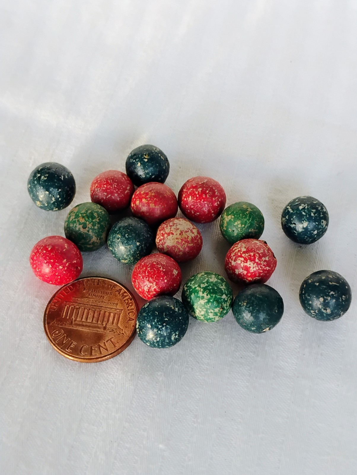 Antique Clay Marbles Lot of 17 Size 7/16″ Fun colors!