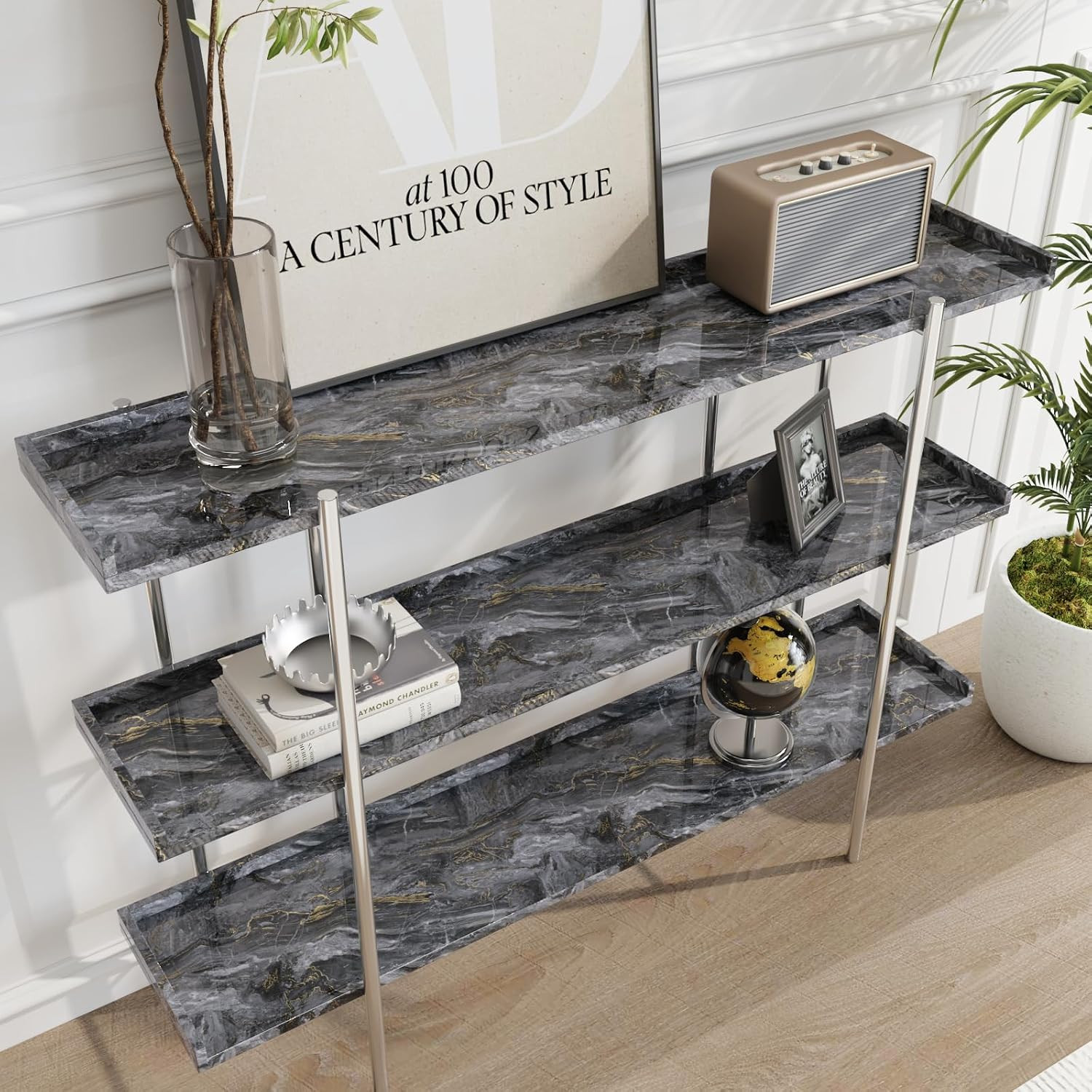 Dark Grey Gold Marble Contact Paper 12″x80″ Glossy Slate Marble Wallpaper Peel a