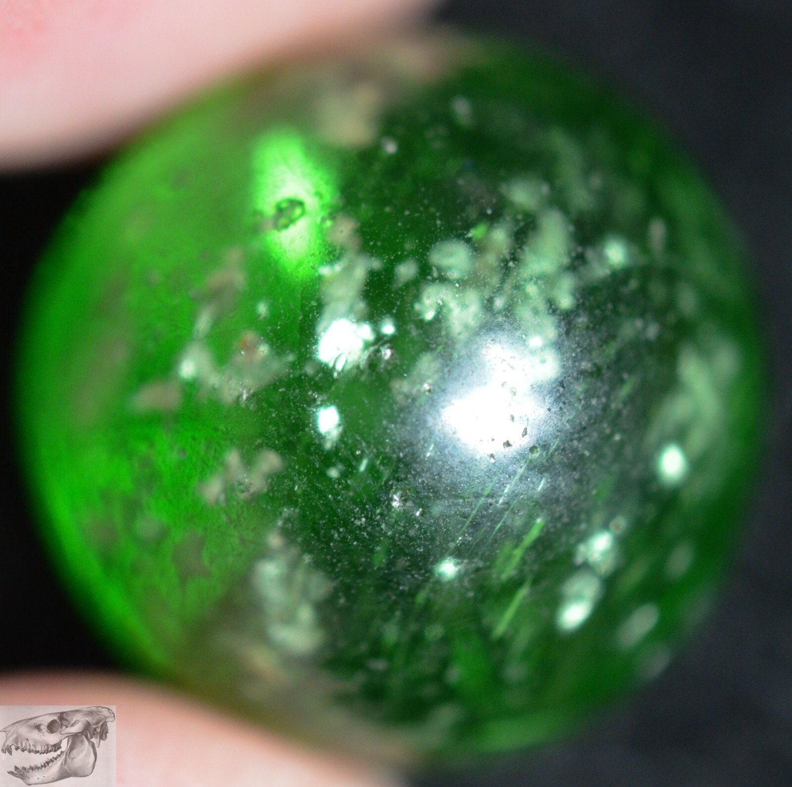 Handmade Green Mica Marble, 11/16 in, Near Mint+, 1860-1920, Germany, S897