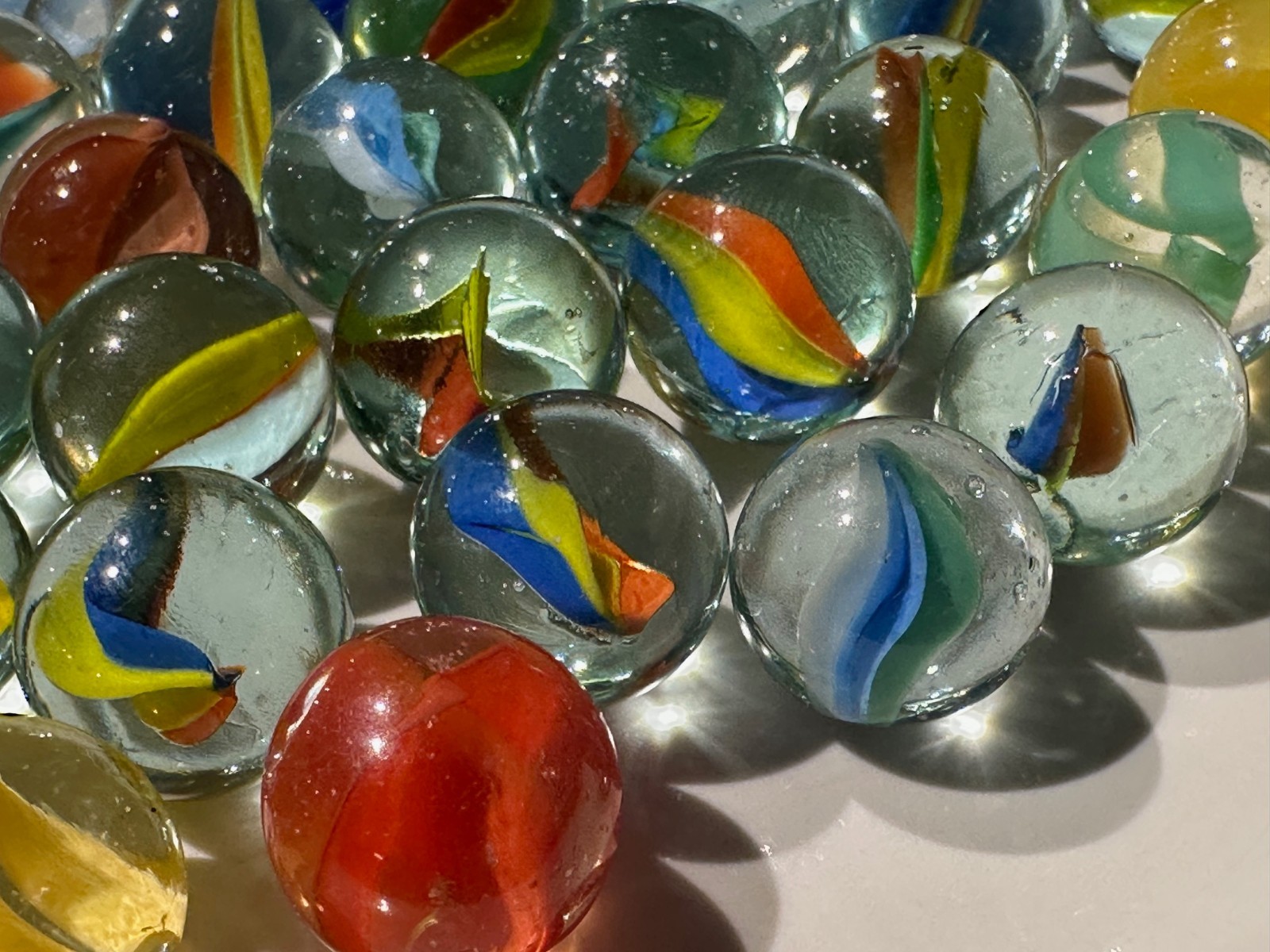MARBLES Vintage Lot of 77 Cats Eye Glass Multi-Colored Variety Barn Find OR, USA